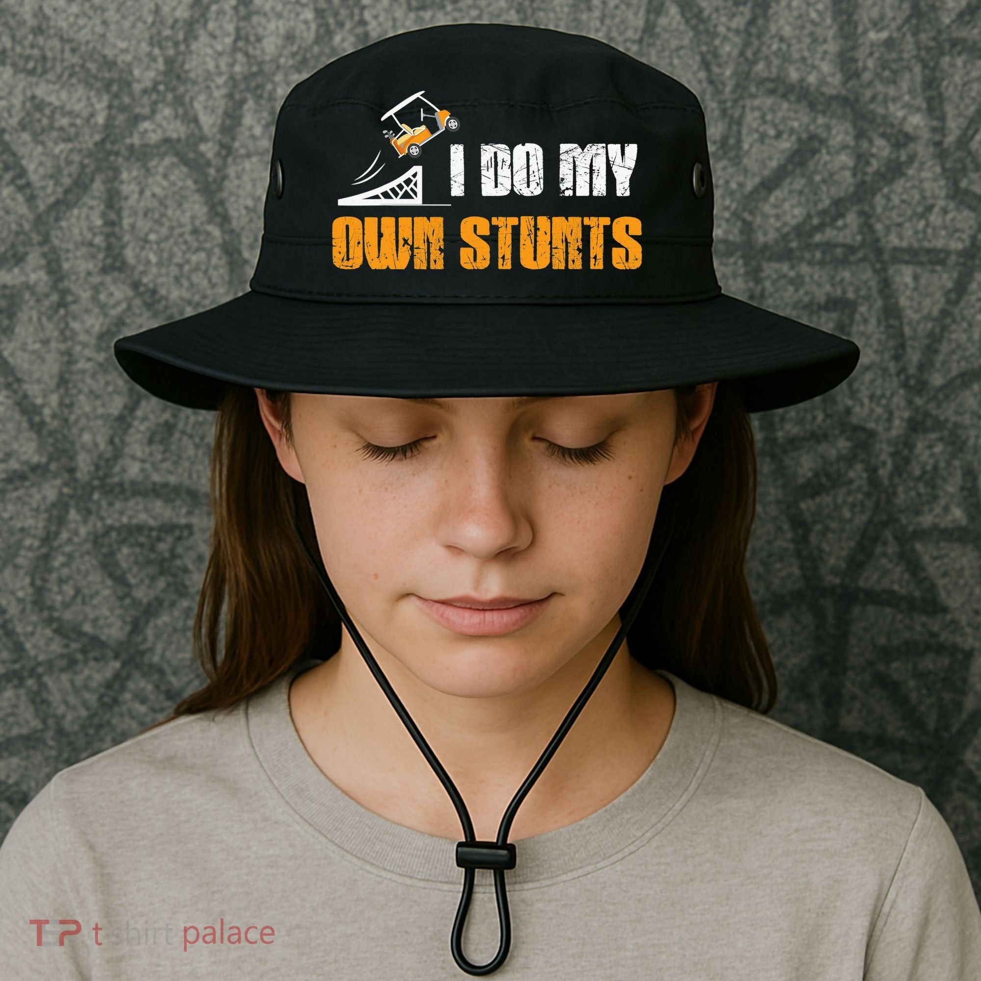Golfing I Do My Own Stunts Golf Cart Funny Golf Player Bucket Hat