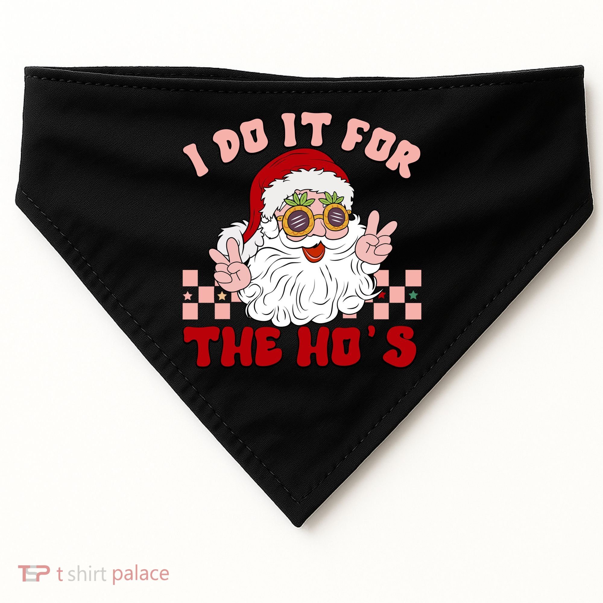 Groovy I Do It For The Ho's Funny Inappropriate Christmas Santa USA-Made Doggie Bandana