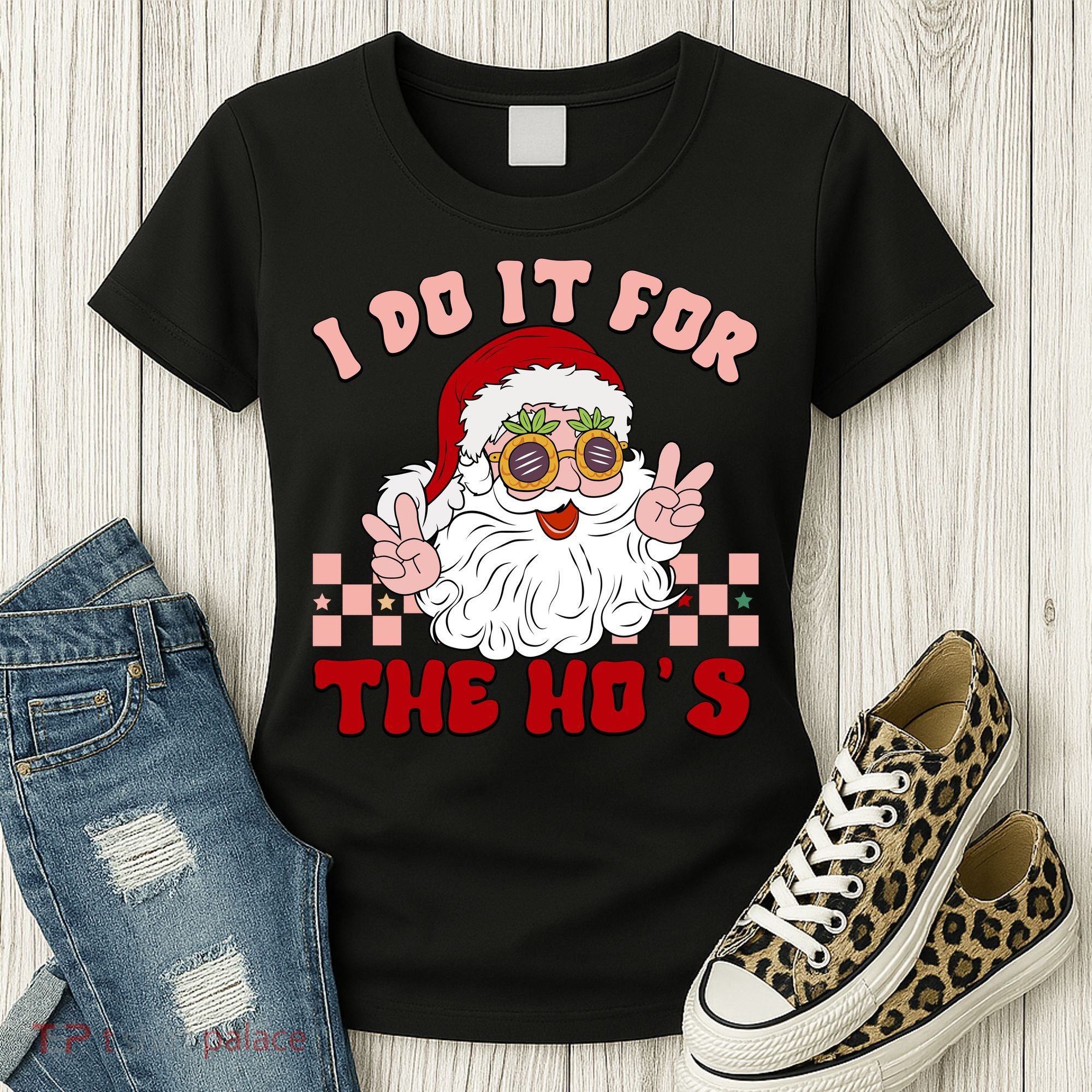Groovy I Do It For The Ho's Funny Inappropriate Christmas Santa Women's T-Shirt