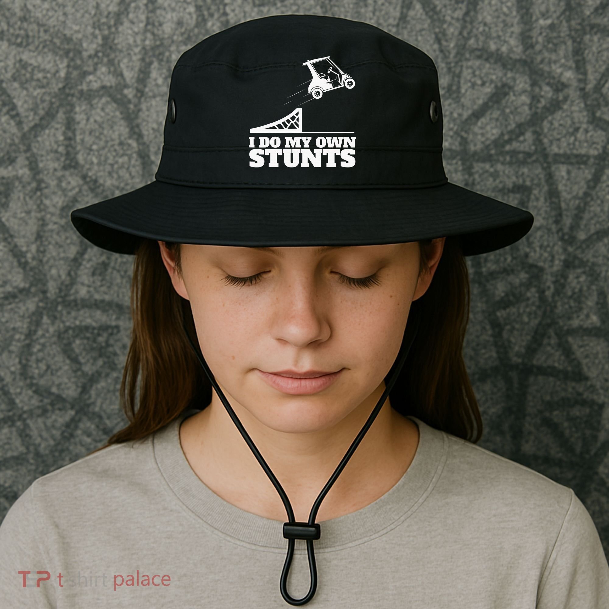 Golfing I Do My Own Stunts Golf Cart Golf Player Bucket Hat