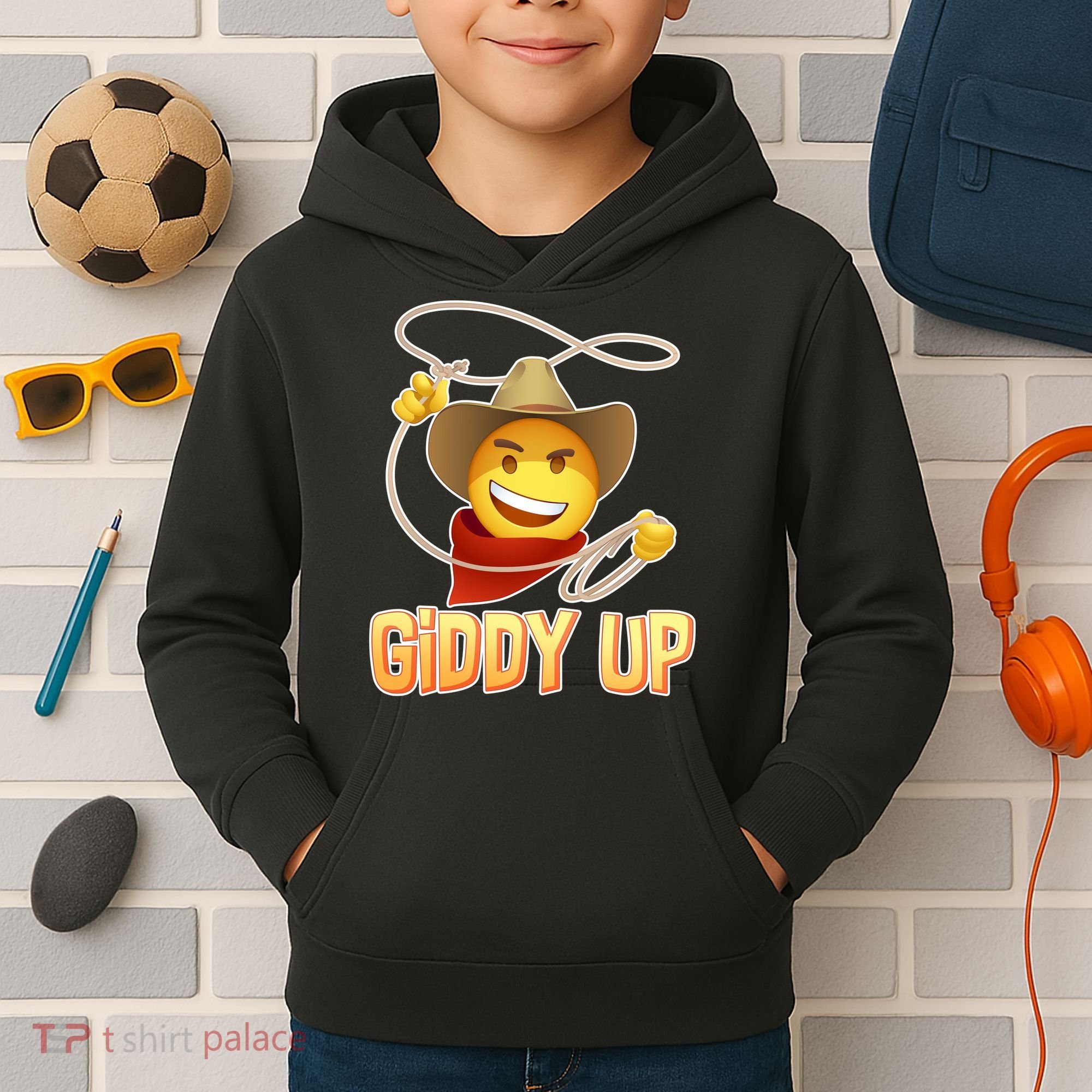 Giddy Up Cowboy Emoji  Kids Hoodie