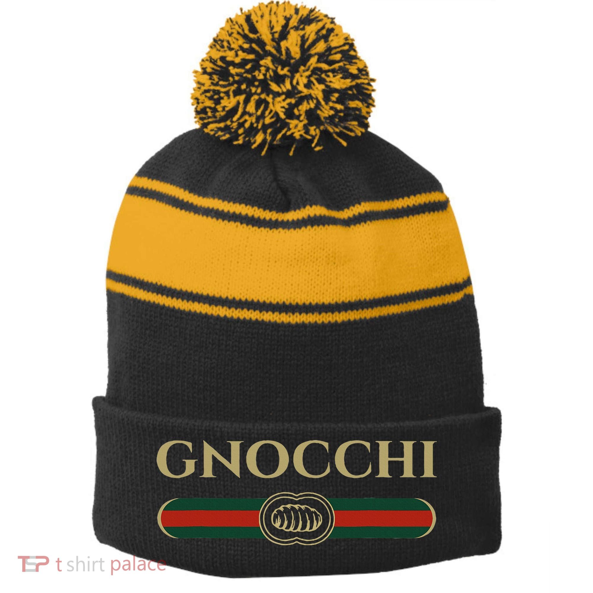 Gnocchi In Fun Logo Style Stripe Pom Pom Beanie