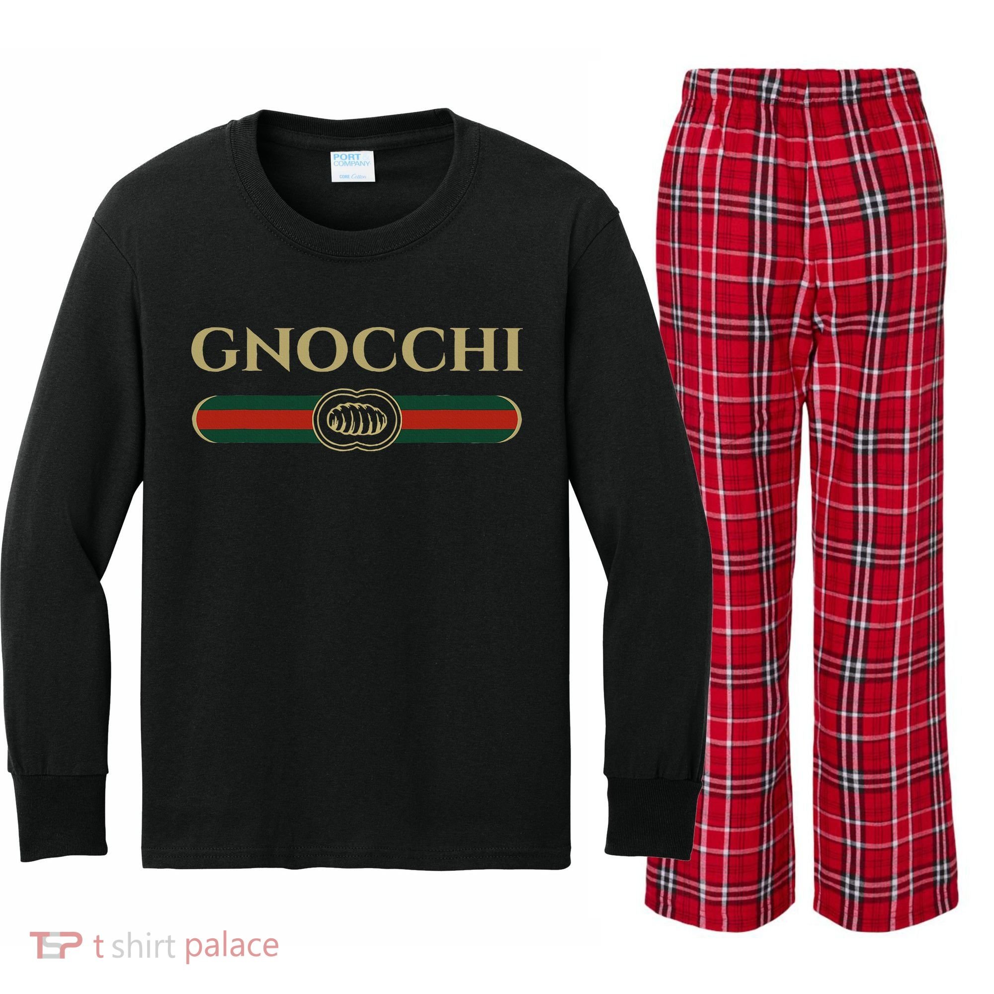 Gnocchi In Fun Logo Style Kids Long Sleeve Plaid Pajama Set