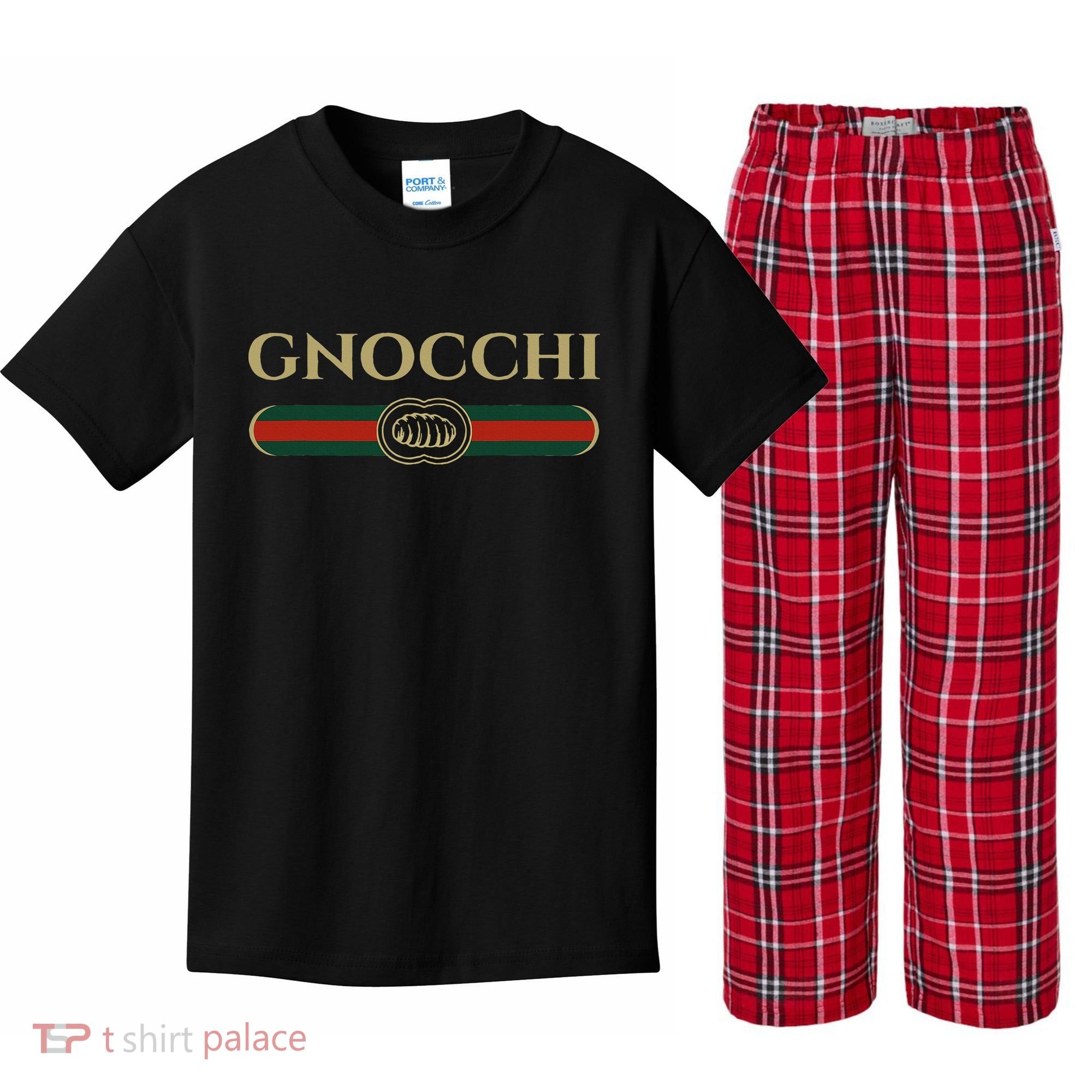 Gnocchi In Fun Logo Style Kids Plaid Pajama Set