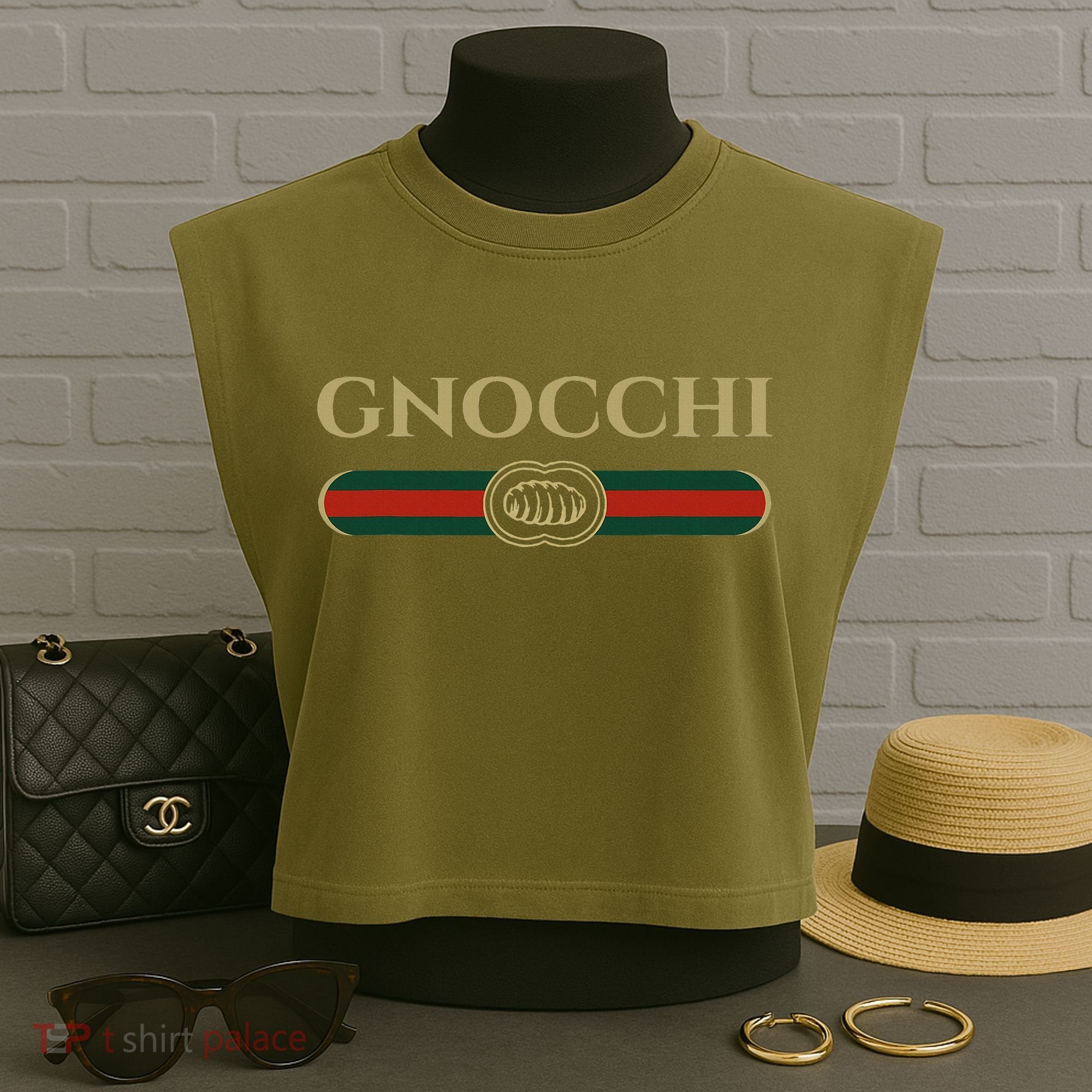 Gnocchi In Fun Logo Style Garment-Dyed Women's Muscle Tee