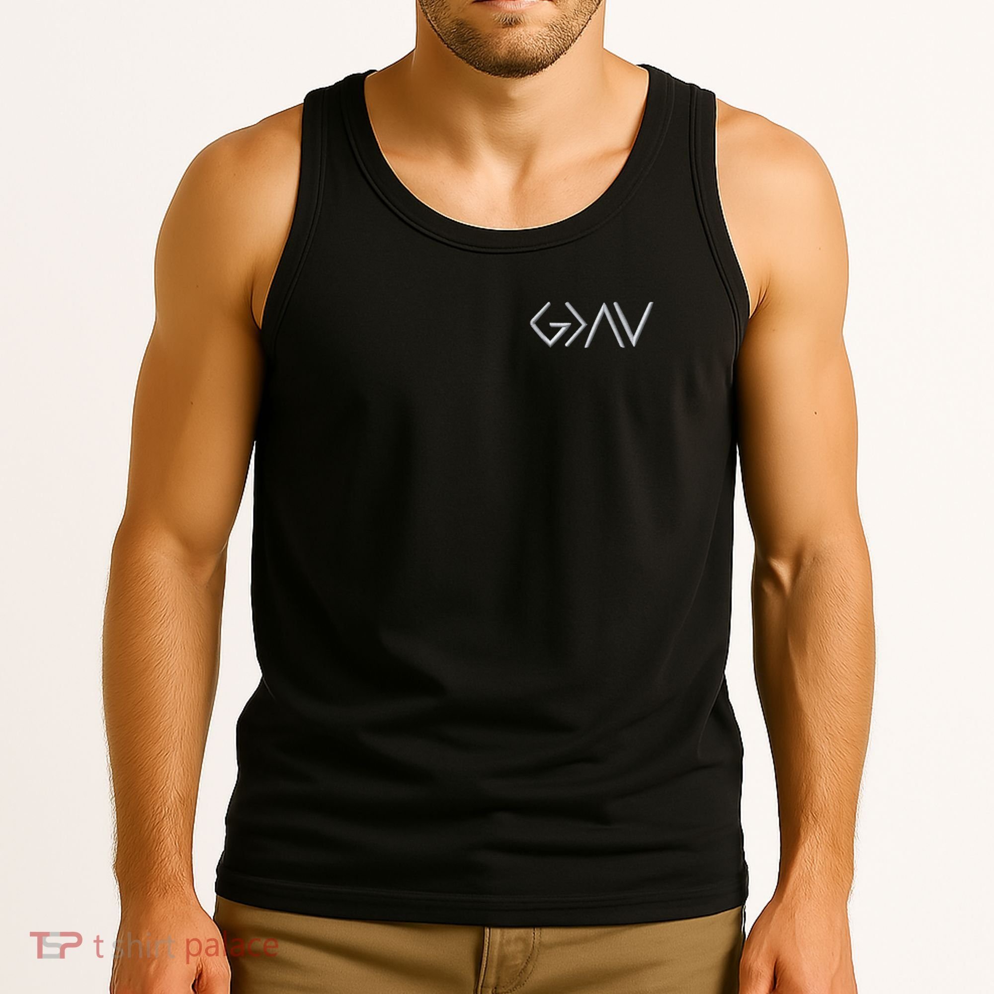 God Is Greater Than The Highs And Lows Embroidered Embroidered Tank Top