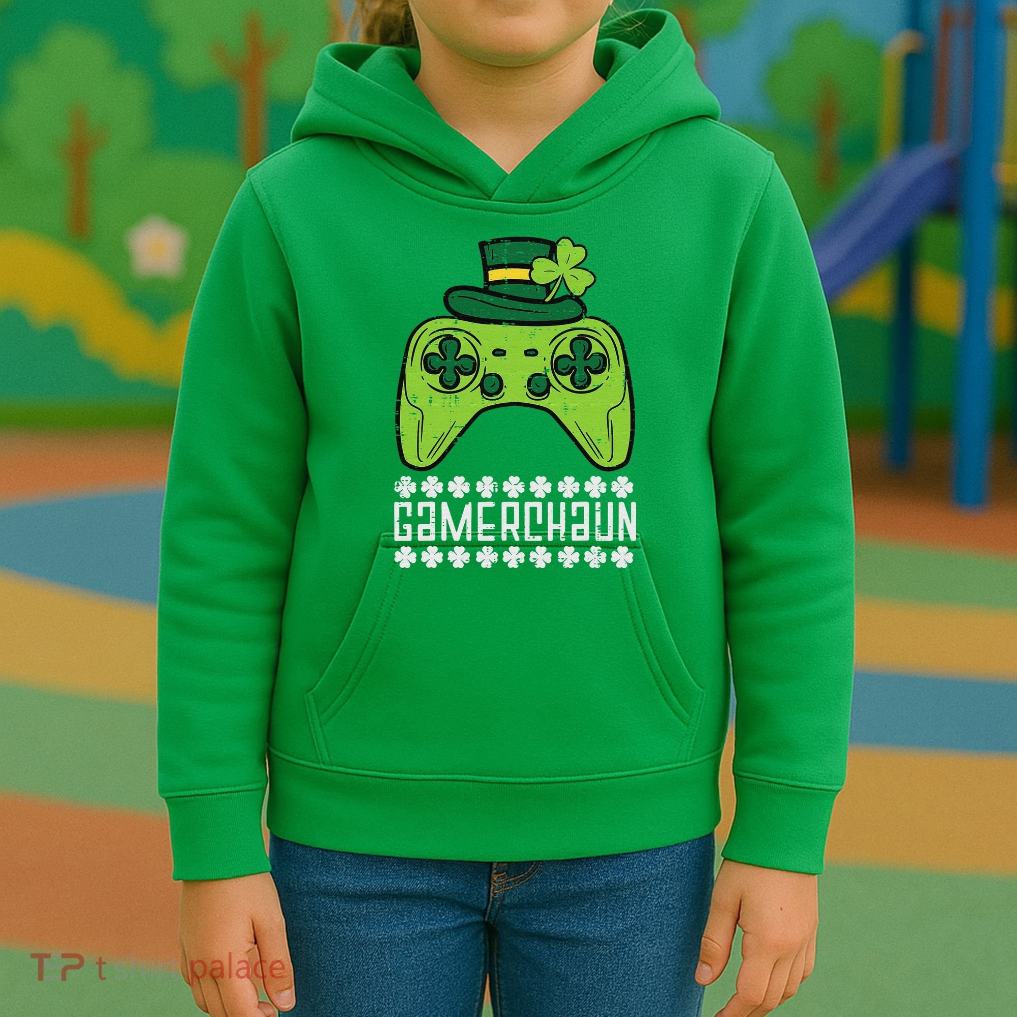 Gamerchaun Irish Gamer Paddys St Patrick Day Kids Hoodie