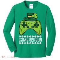 Gamerchaun Irish Gamer Paddys St Patrick Day Kids Long Sleeve Shirt thumb 0