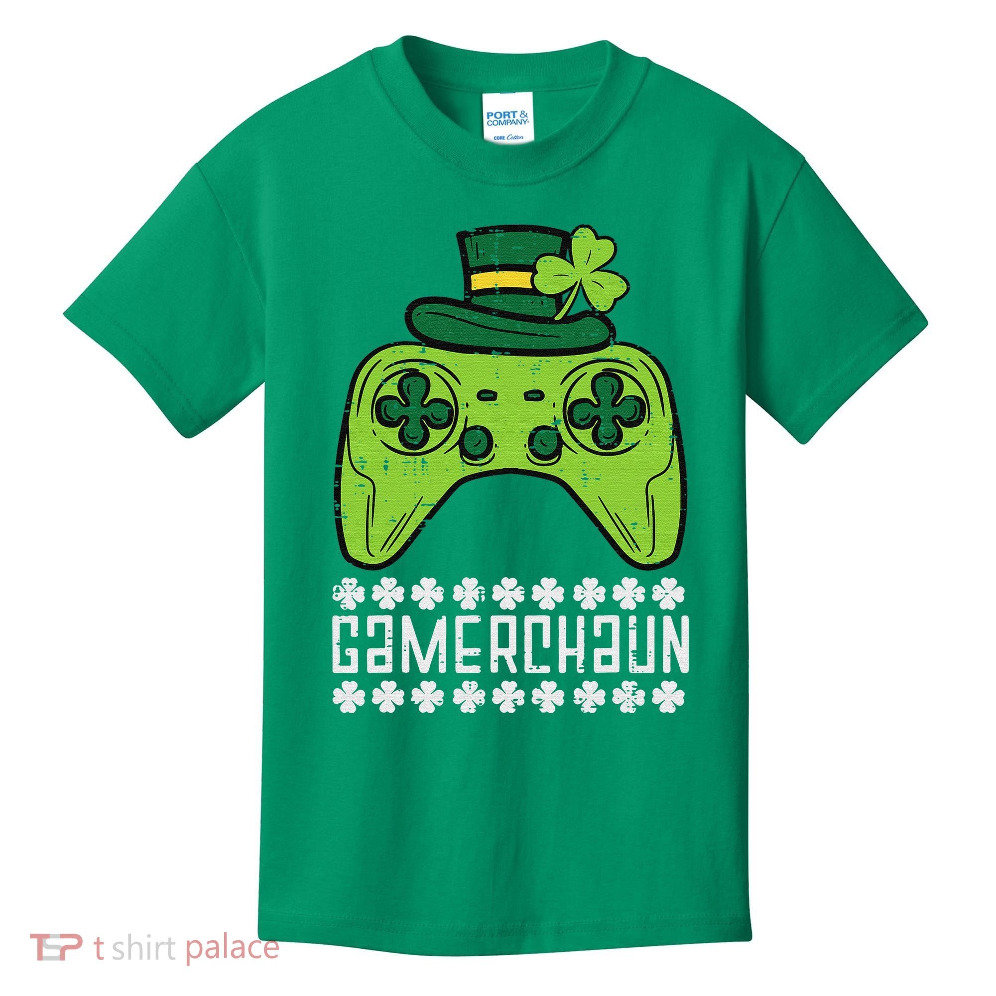 Gamerchaun Irish Gamer Paddys St Patrick Day Kids T-Shirt