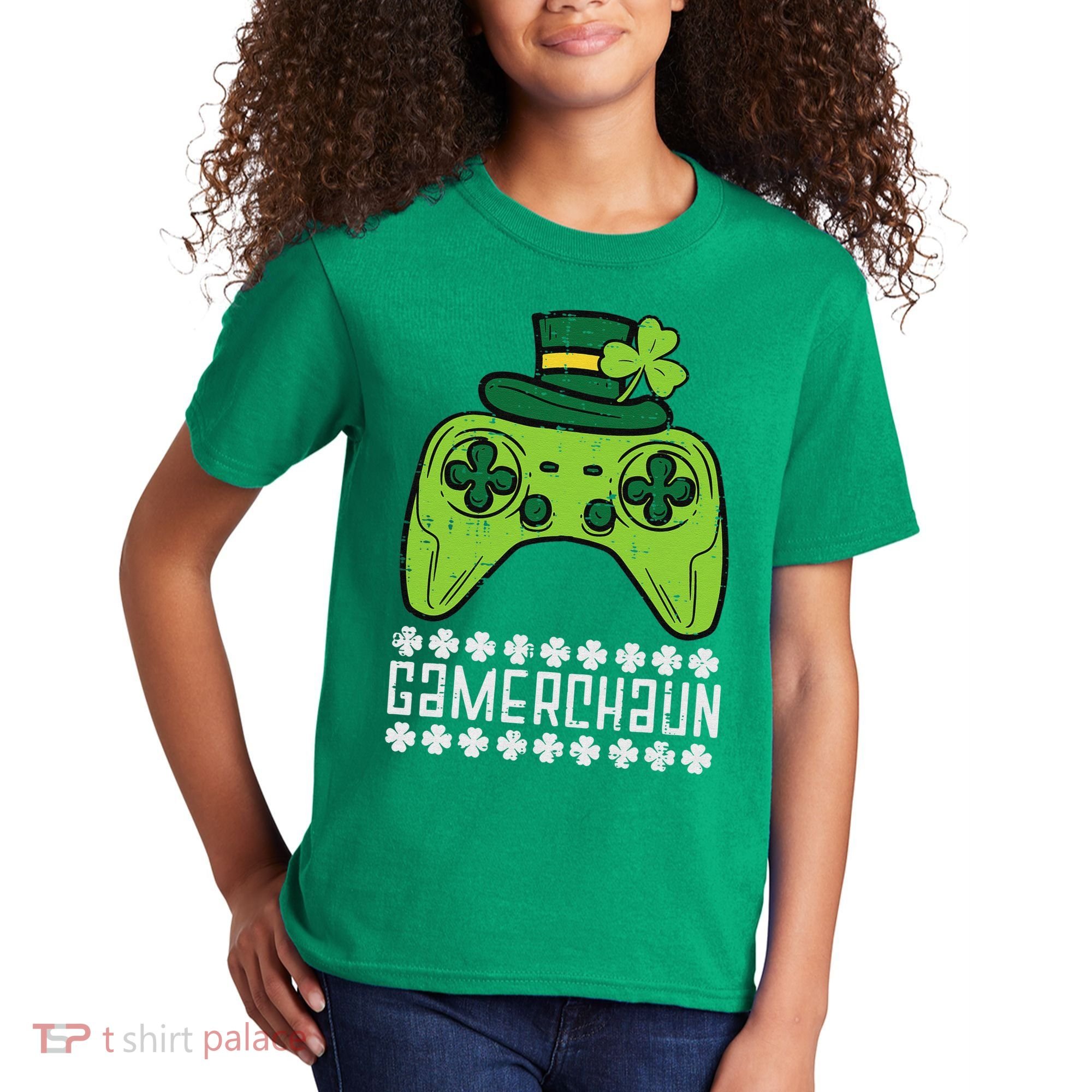 Gamerchaun Irish Gamer Paddys St Patrick Day Kids T-Shirt