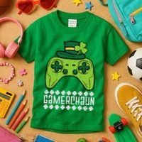Gamerchaun Irish Gamer Paddys St Patrick Day Kids T-Shirt thumb 3