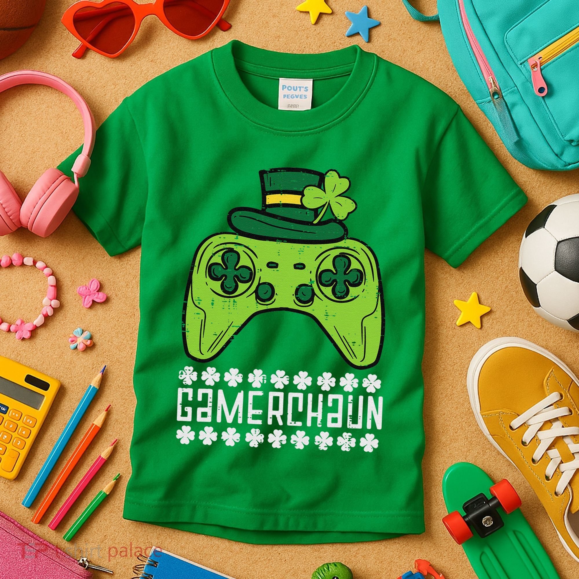 Gamerchaun Irish Gamer Paddys St Patrick Day Kids T-Shirt