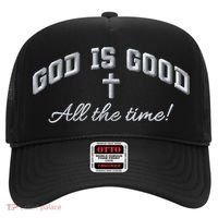 God Is Good All The Time Christian Cross Jesus Is King Puff Embroidered Hat thumb 0