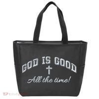 God Is Good All The Time Christian Cross Jesus Is King Puff Embroidered Tote Bag thumb 0