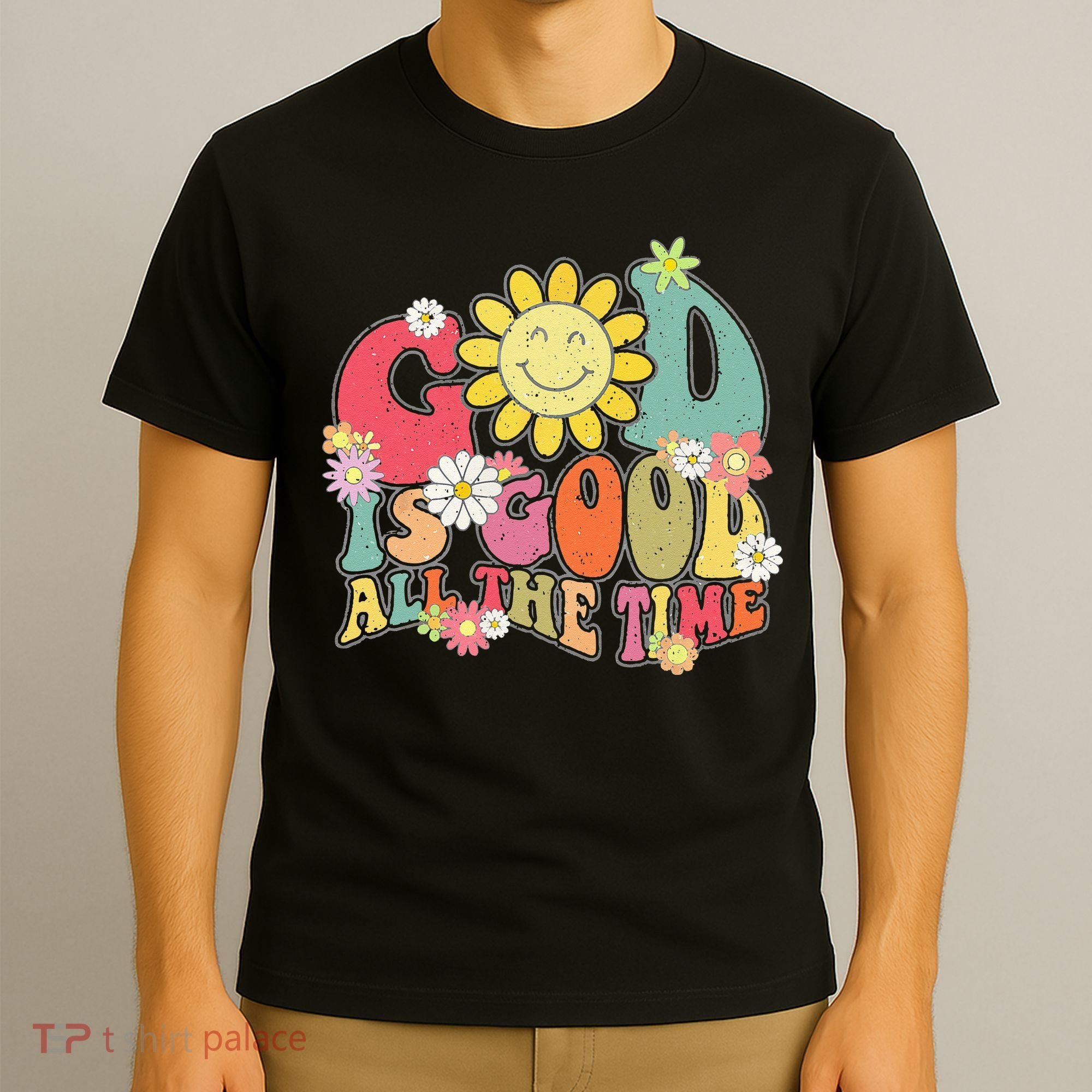 God Is Good All The Time Retro Vintage Floral Christian T-Shirt