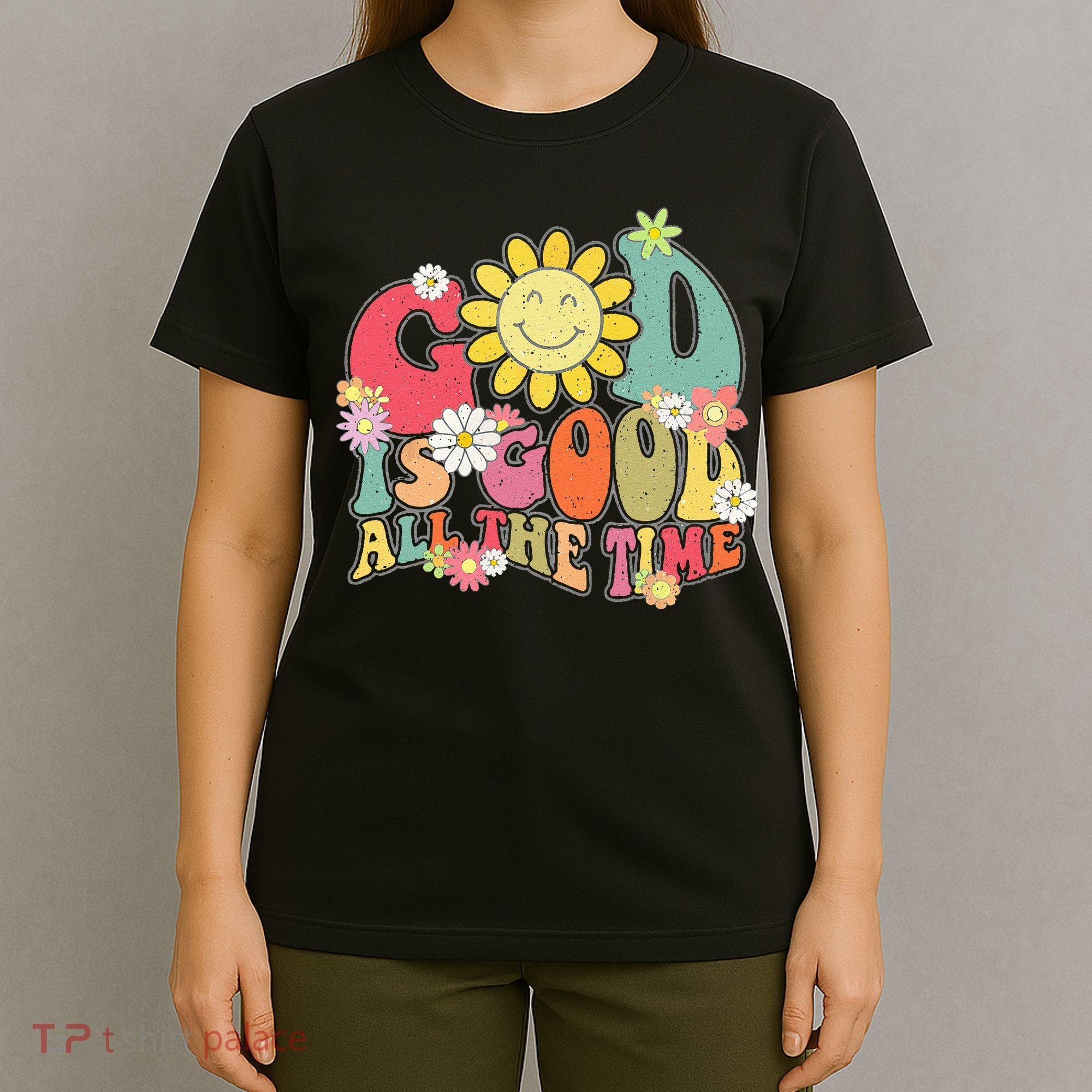 God Is Good All The Time Retro Vintage Floral Christian T-Shirt