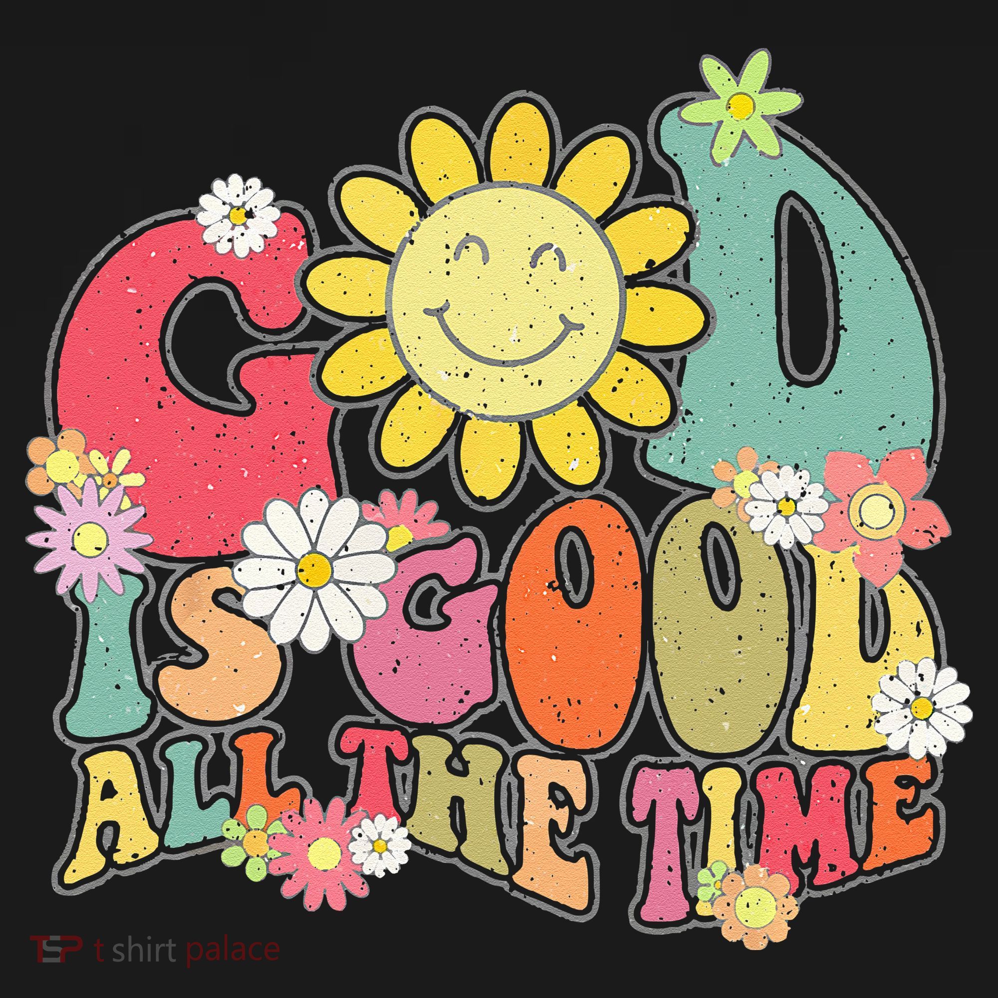 God Is Good All The Time Retro Vintage Floral Christian T-Shirt