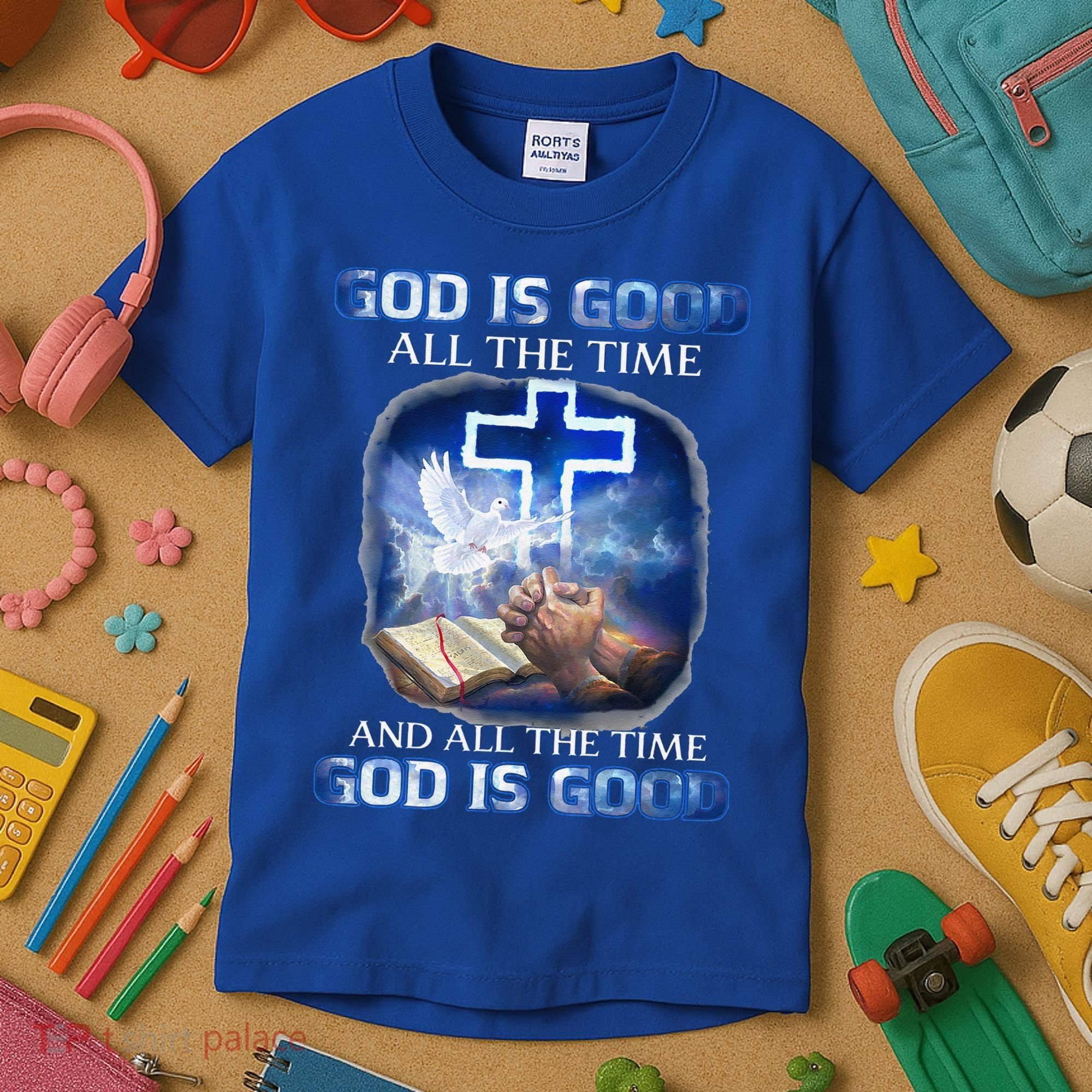 God Is Good All The Time Christian Cross Jesus Quote Kids T-Shirt