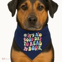 Groovy It's Good Day To Read Book Library Reading Lover USA-Made Doggie Bandana thumb 1