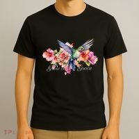 Grow In Grace Flower Hummingbird Christian Bible Verse T-Shirt thumb 3