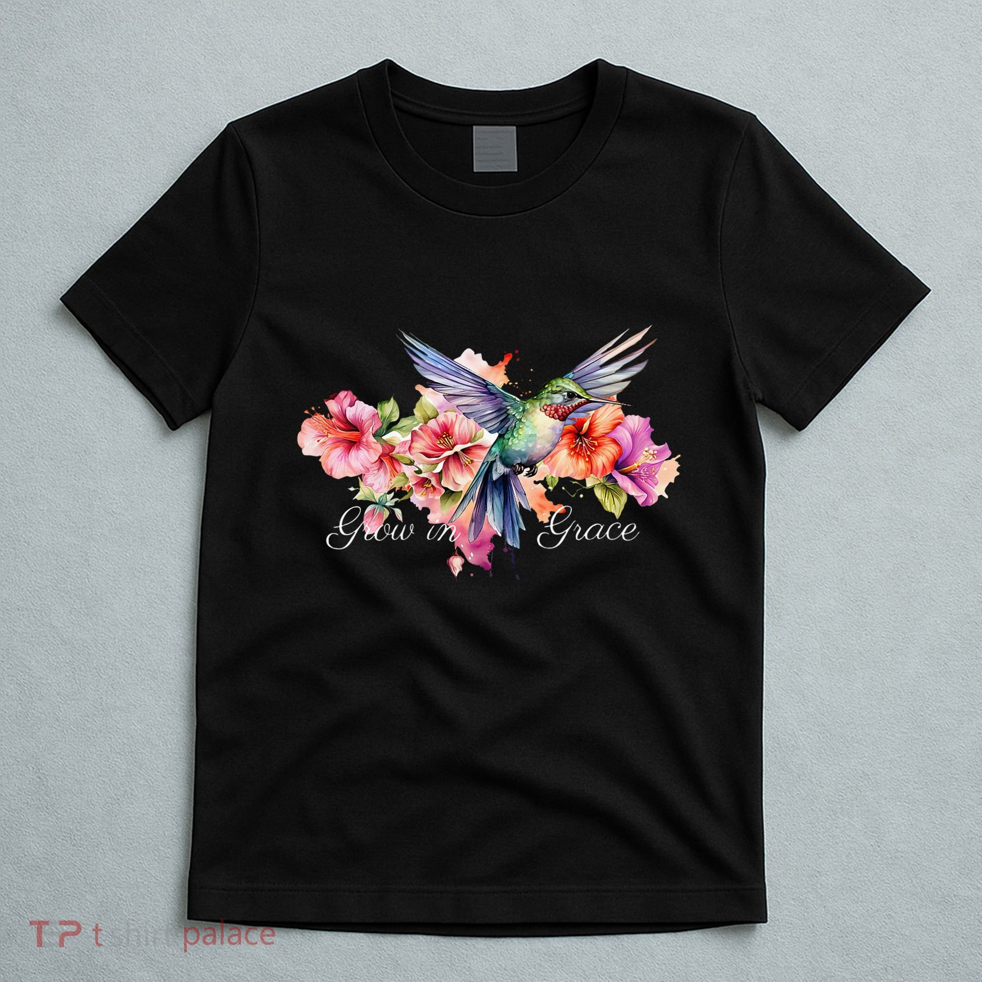 Grow In Grace Flower Hummingbird Christian Bible Verse T-Shirt