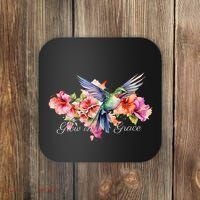 Grow In Grace Flower Hummingbird Christian Bible Verse Coaster thumb 0