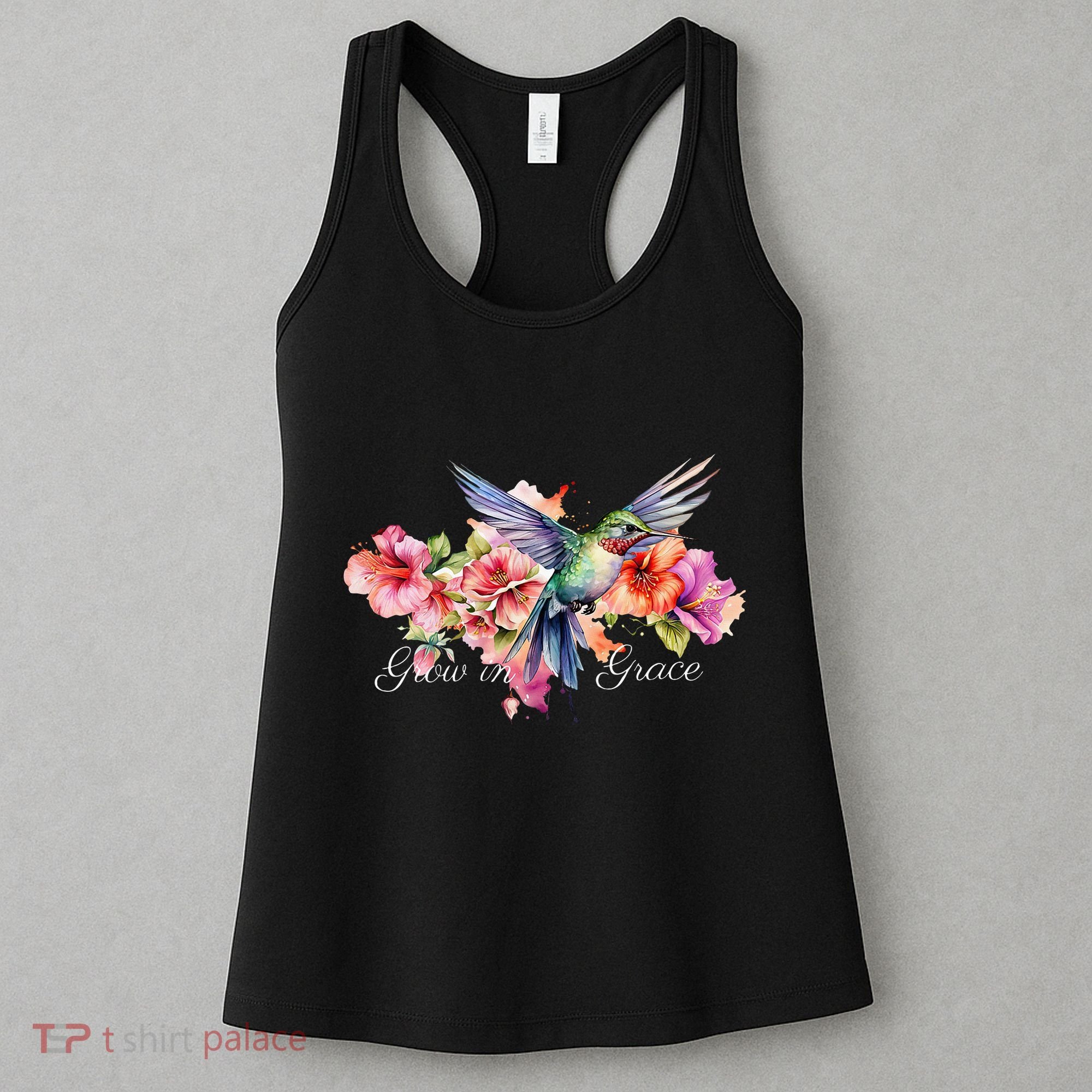 Grow In Grace Flower Hummingbird Christian Bible Verse Women's Tank Top