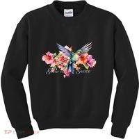 Grow In Grace Flower Hummingbird Christian Bible Verse Kids Sweatshirt thumb 0