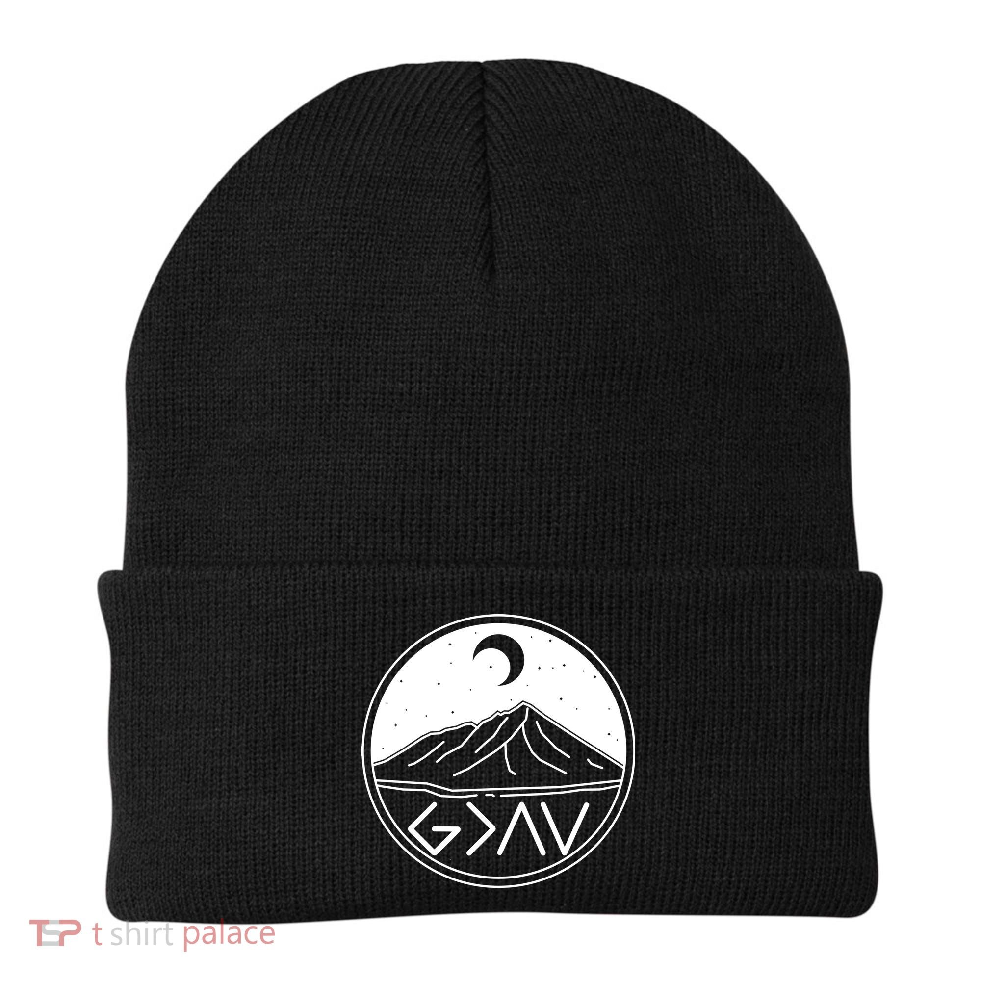 God Is Greater Than High And Lows Mountain Camping Beanie