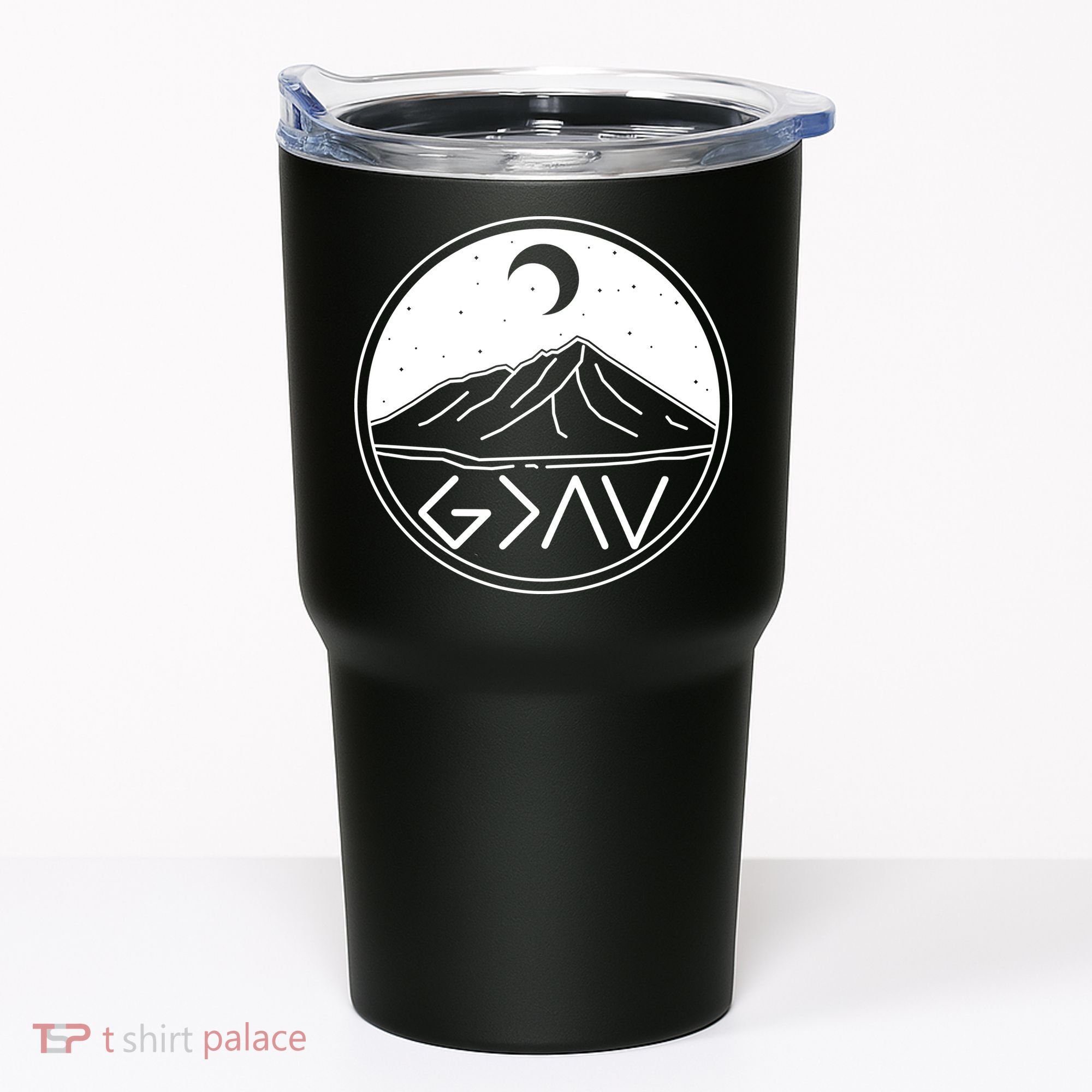 God Is Greater Than High And Lows Mountain Camping Tumbler
