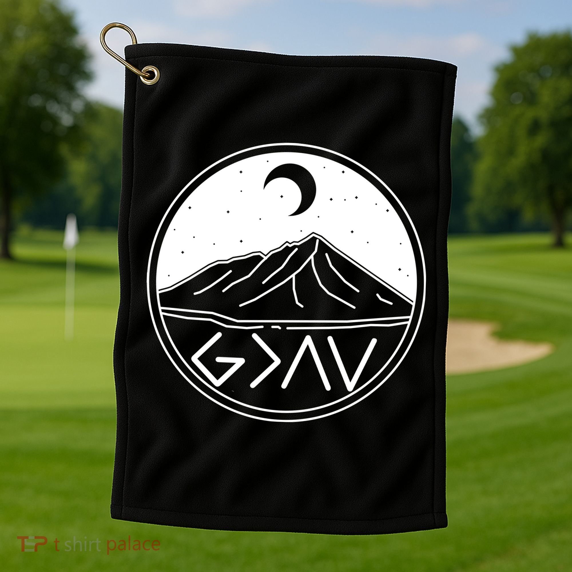 God Is Greater Than High And Lows Mountain Camping Golf Towel