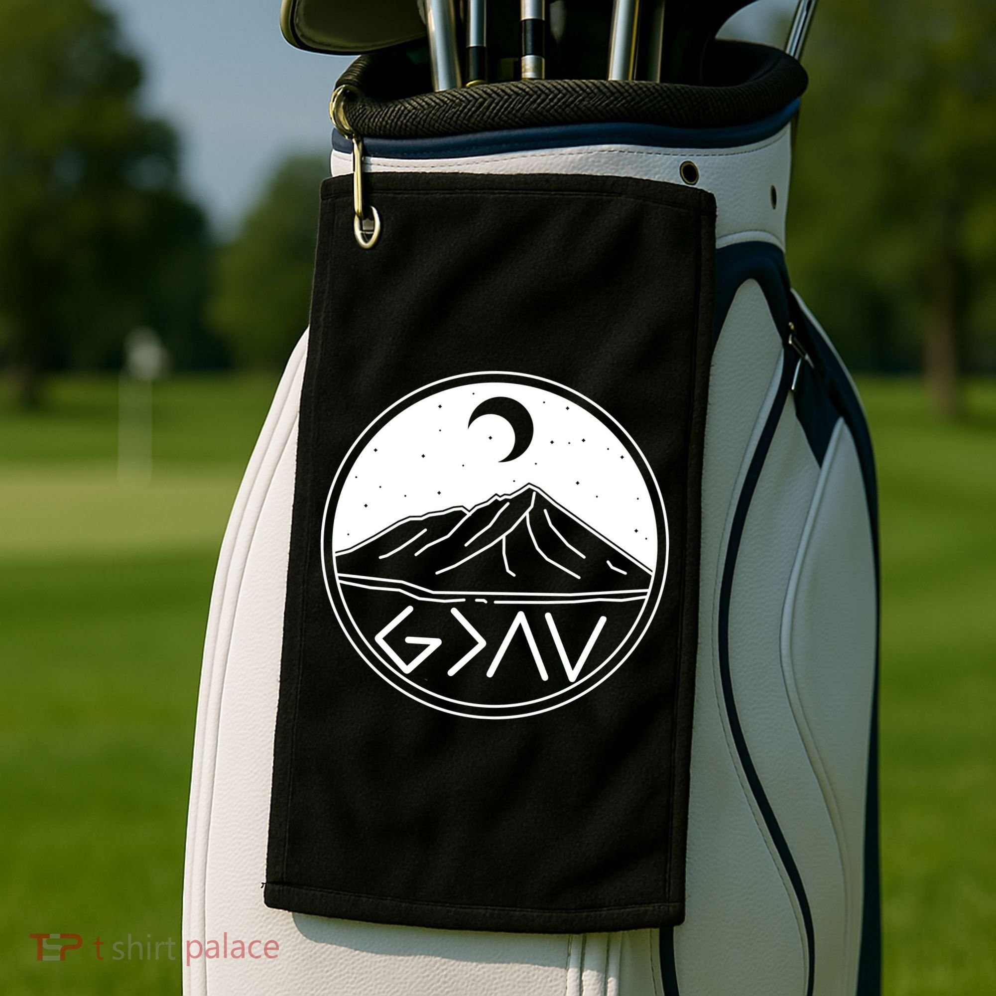 God Is Greater Than High And Lows Mountain Camping Golf Towel