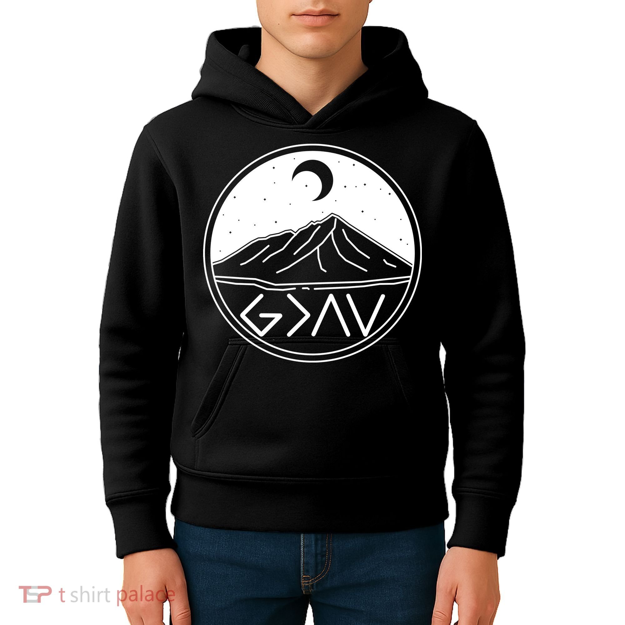 God Is Greater Than High And Lows Mountain Camping Kids Hoodie