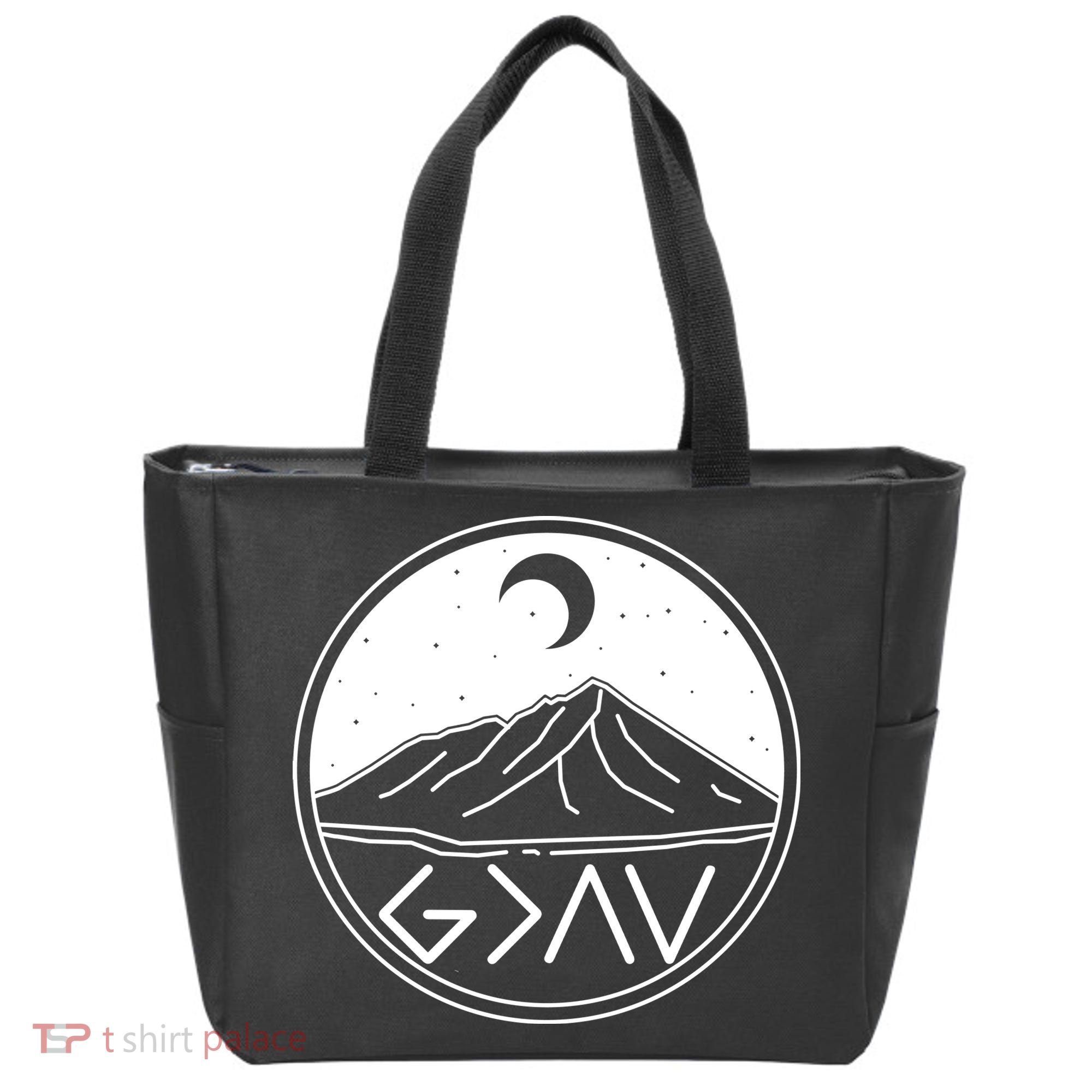God Is Greater Than High And Lows Mountain Camping Tote Bag