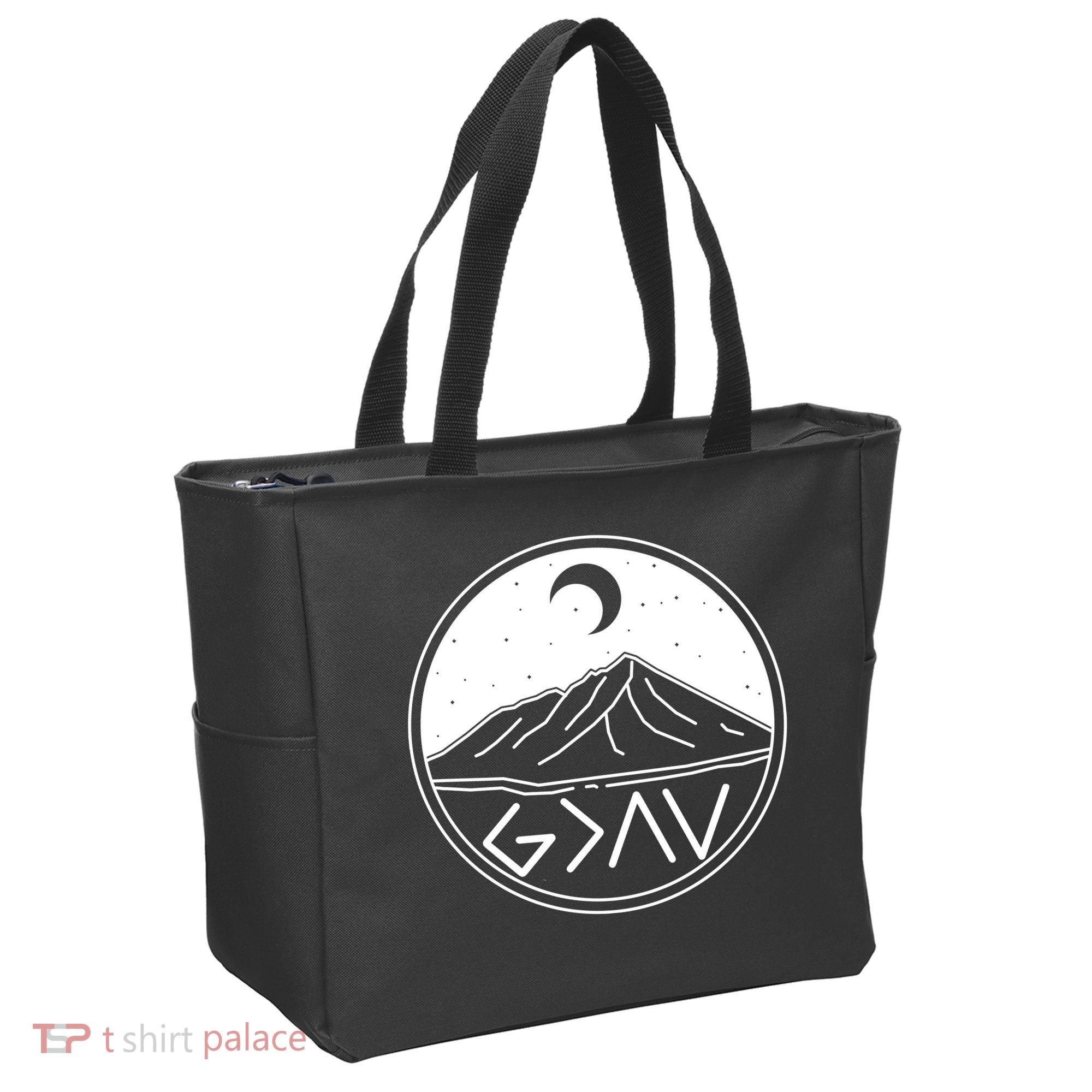 God Is Greater Than High And Lows Mountain Camping Tote Bag