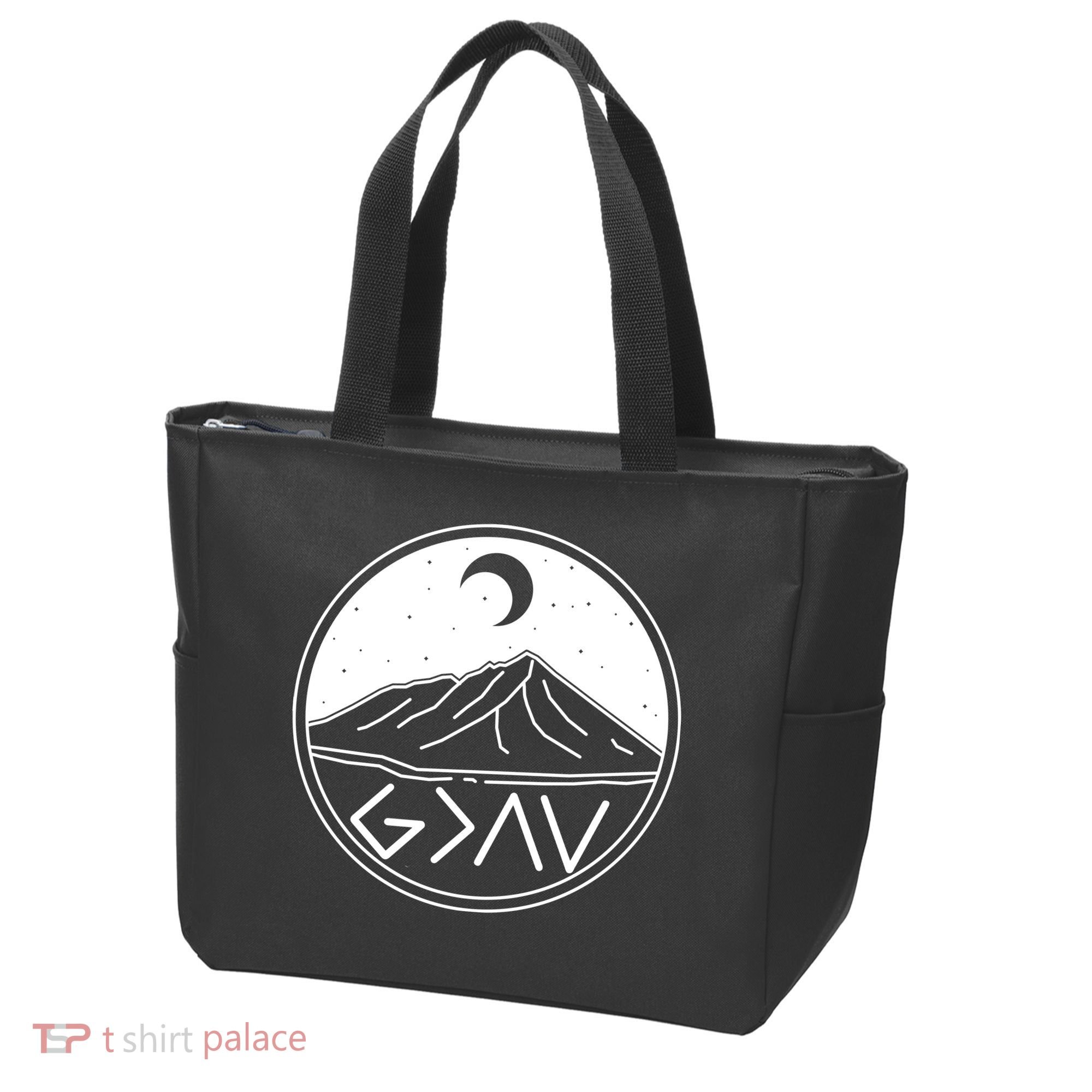 God Is Greater Than High And Lows Mountain Camping Tote Bag
