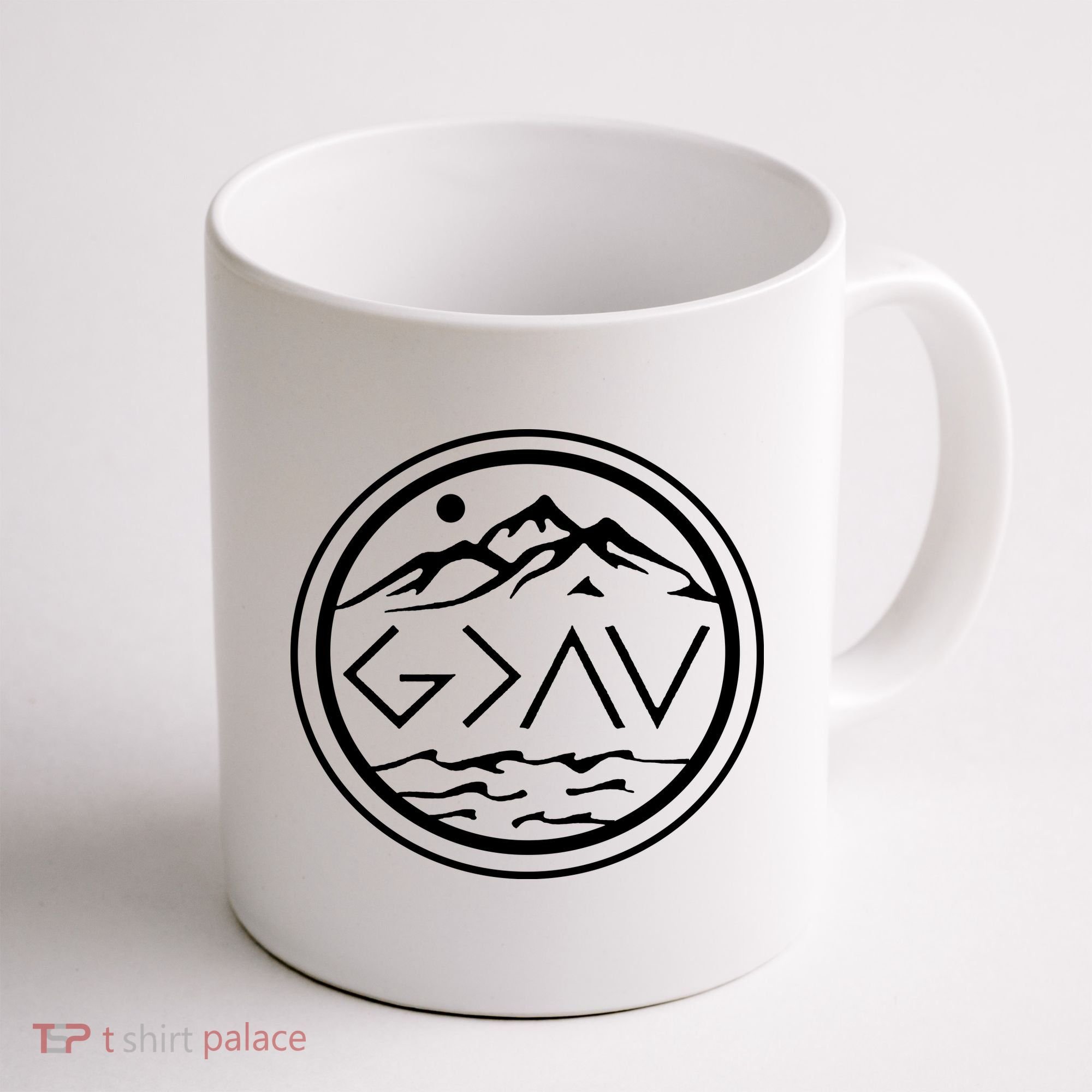 God Is Greater Than The High And Lows Graphic Inspirational Christian Mountain Coffee Mug