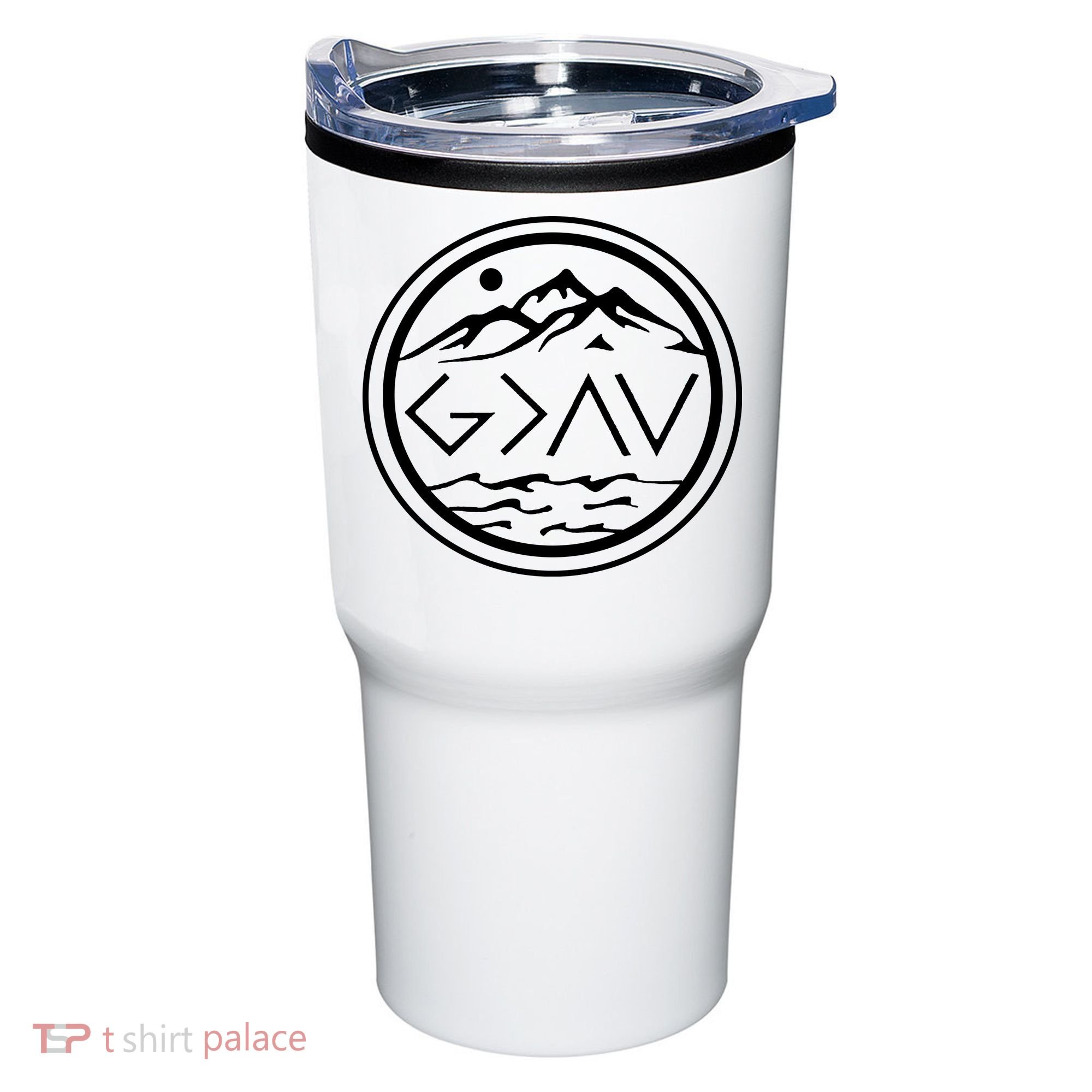 God Is Greater Than The High And Lows Graphic Inspirational Christian Mountain Tumbler