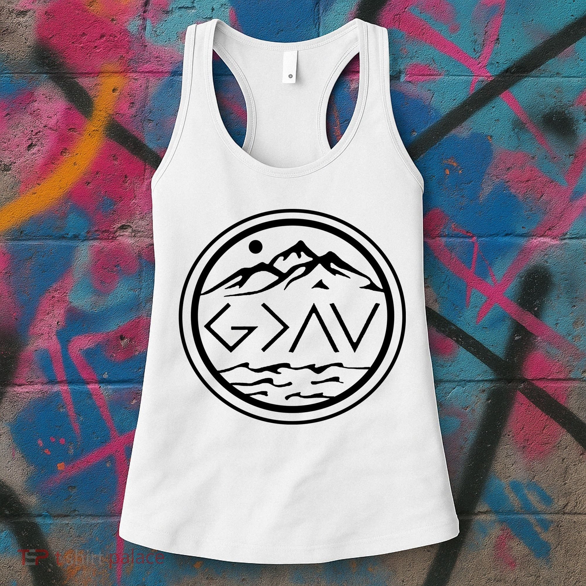 God Is Greater Than The High And Lows Graphic Inspirational Christian Mountain Women's Tank Top