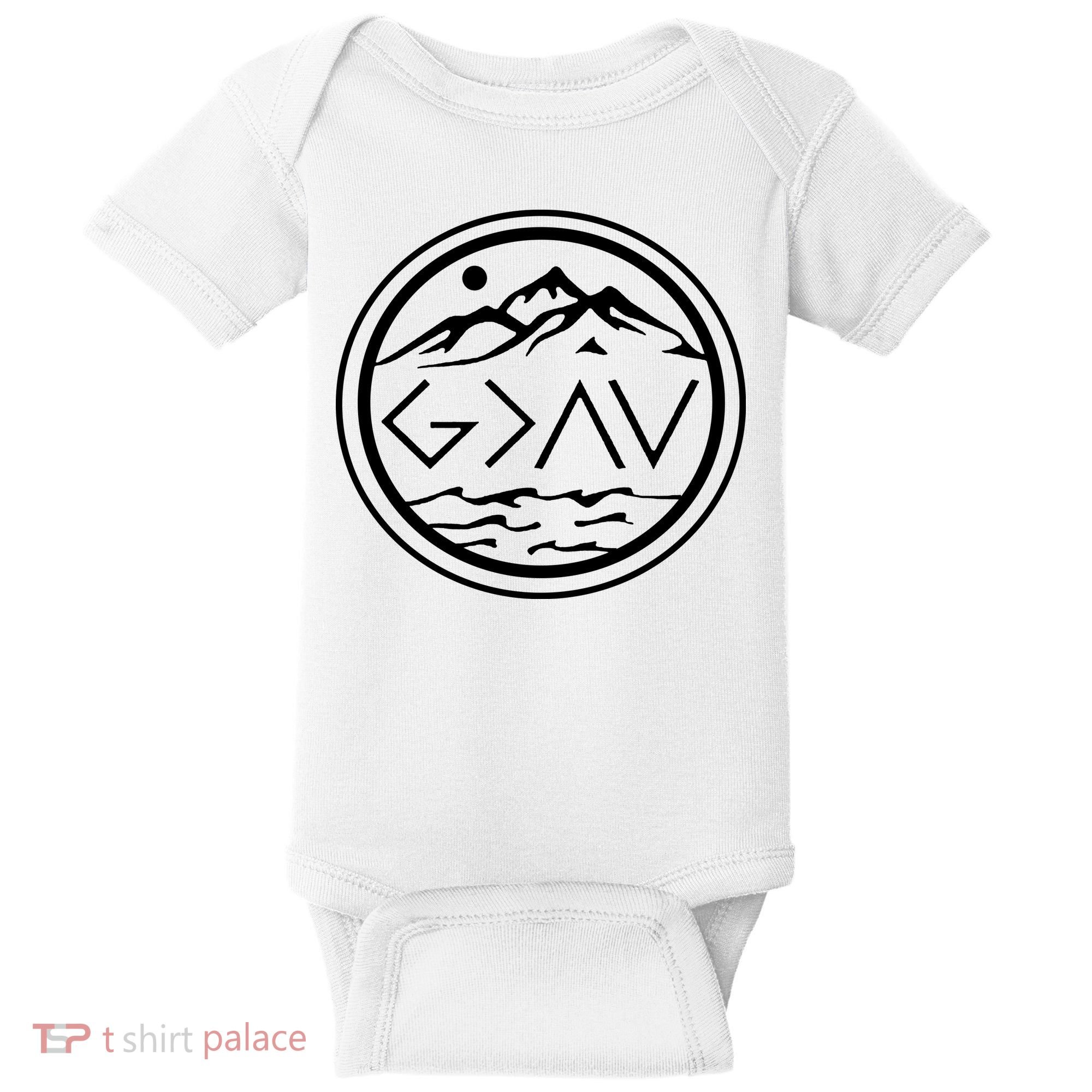 God Is Greater Than The High And Lows Graphic Inspirational Christian Mountain Baby Bodysuit