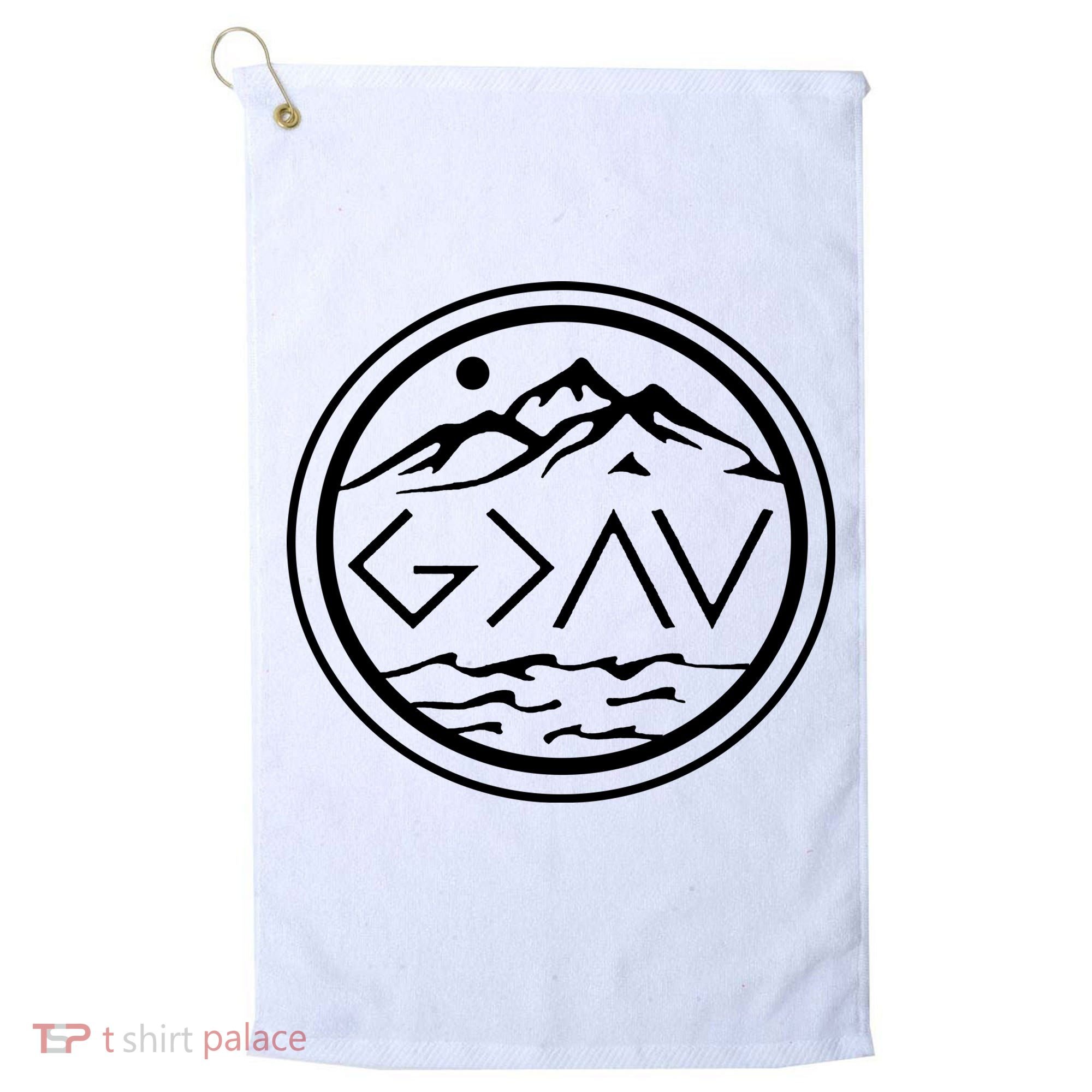 God Is Greater Than The High And Lows Graphic Inspirational Christian Mountain Golf Towel