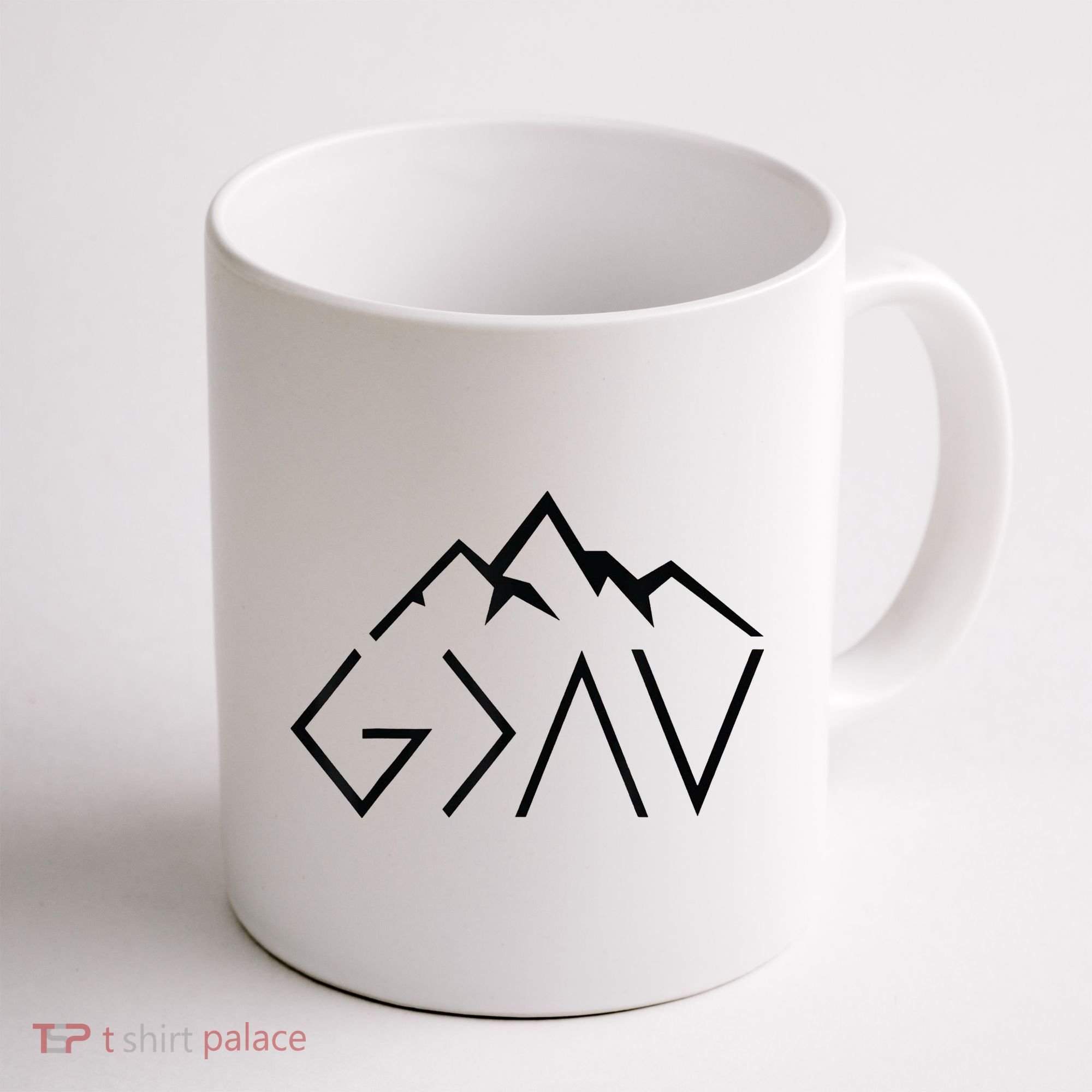 God Is Greater Than The Highs And Lows Minimalist Mountains Coffee Mug