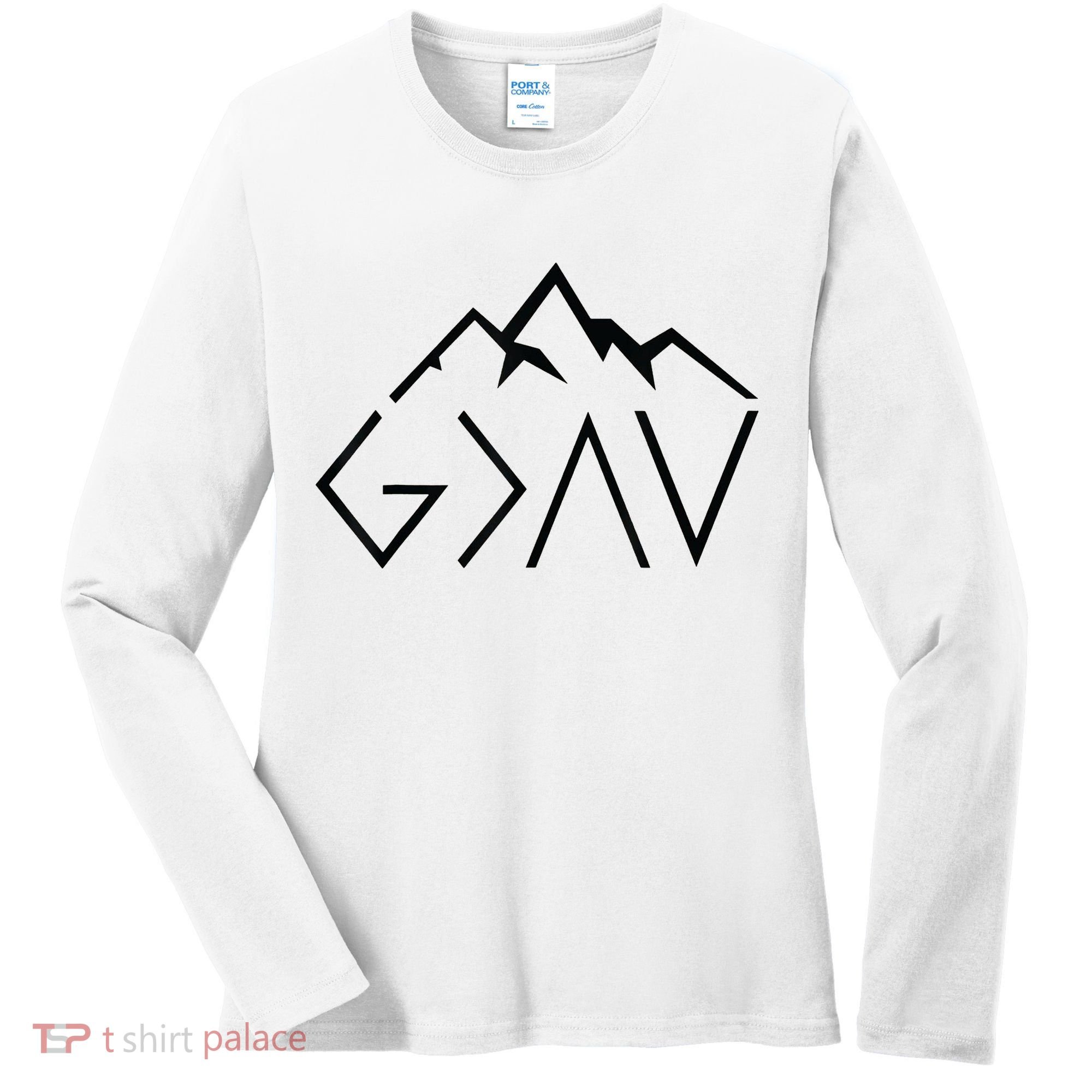God Is Greater Than The Highs And Lows Minimalist Mountains Women's Long Sleeve Shirt
