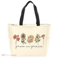 Grow In Grace Wildflower Boho Christian Scripture Religious Tote Bag thumb 0