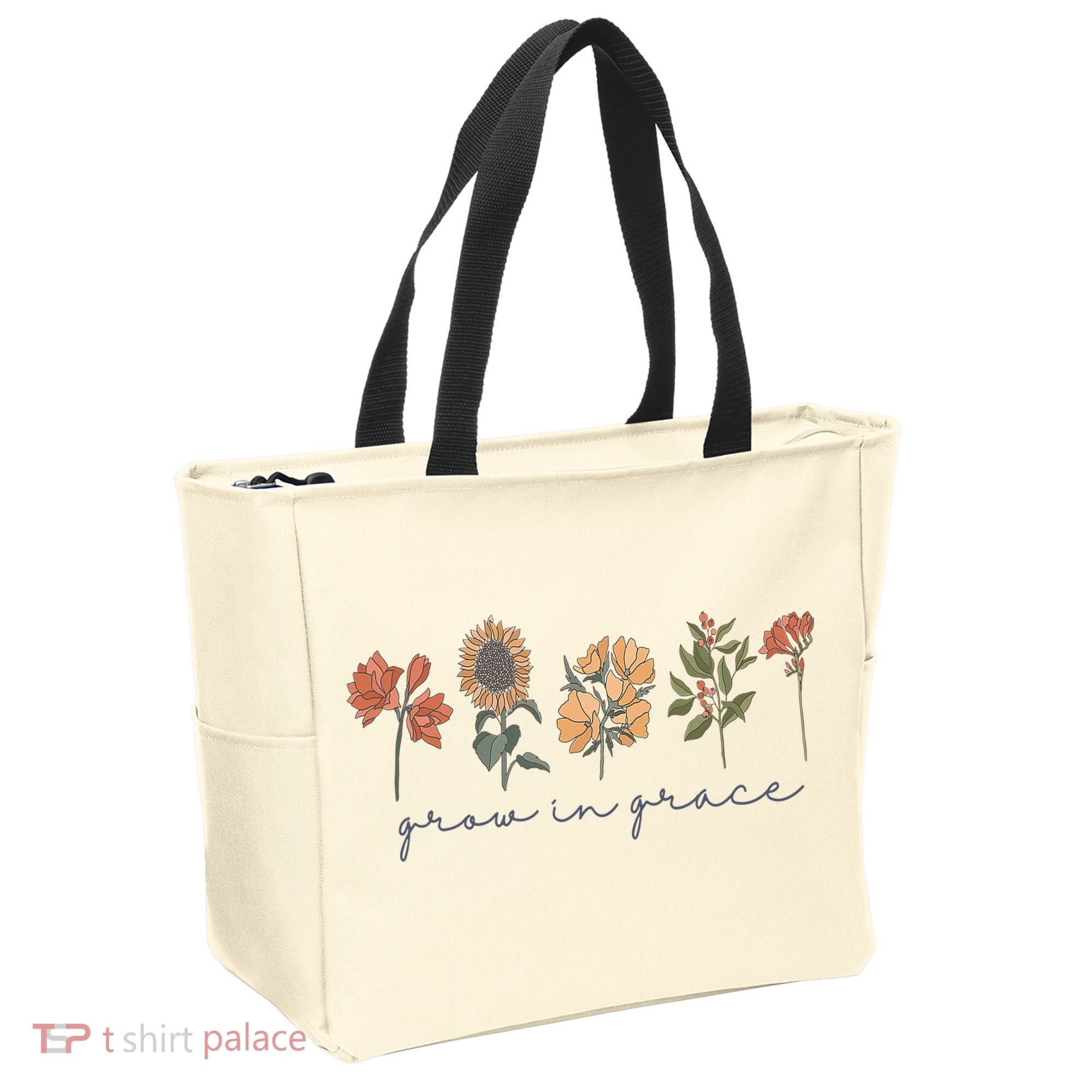 Grow In Grace Wildflower Boho Christian Scripture Religious Tote Bag