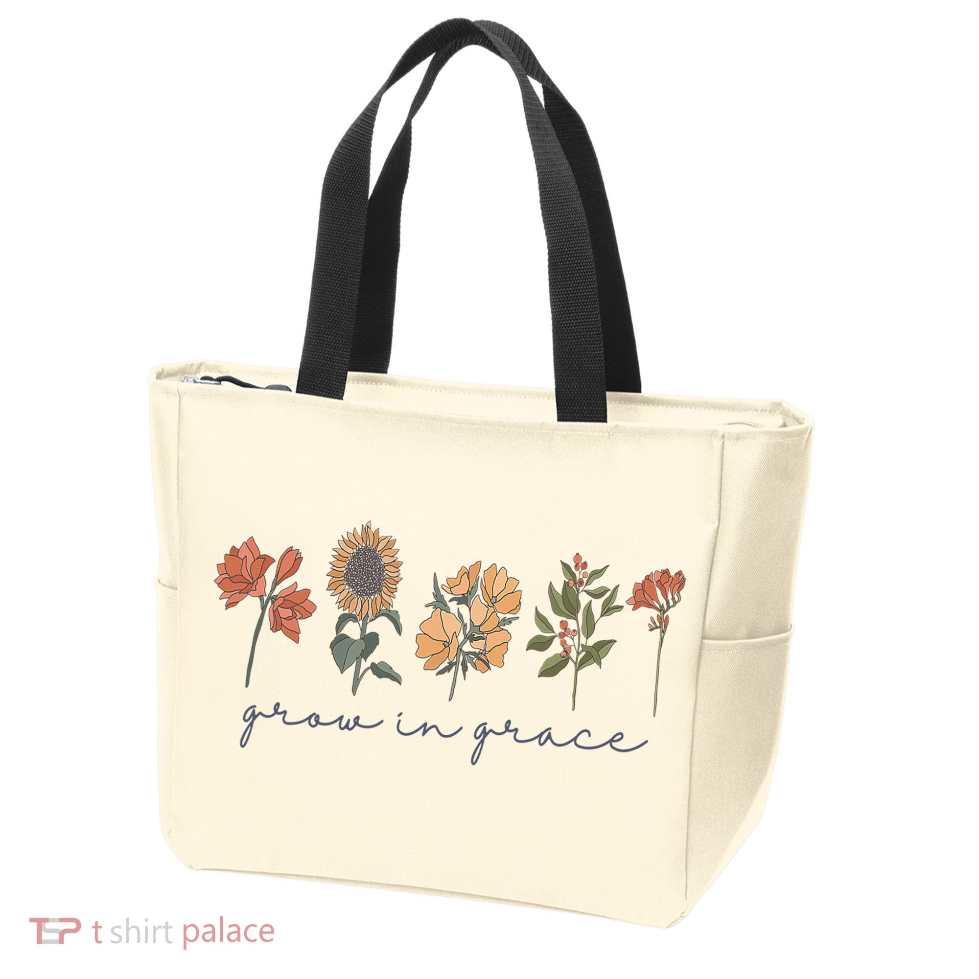 Grow In Grace Wildflower Boho Christian Scripture Religious Tote Bag