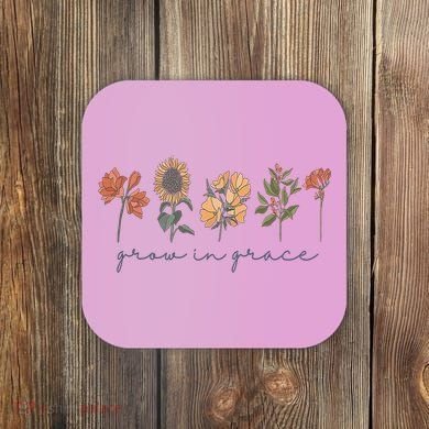 Grow In Grace Wildflower Boho Christian Scripture Religious Coaster