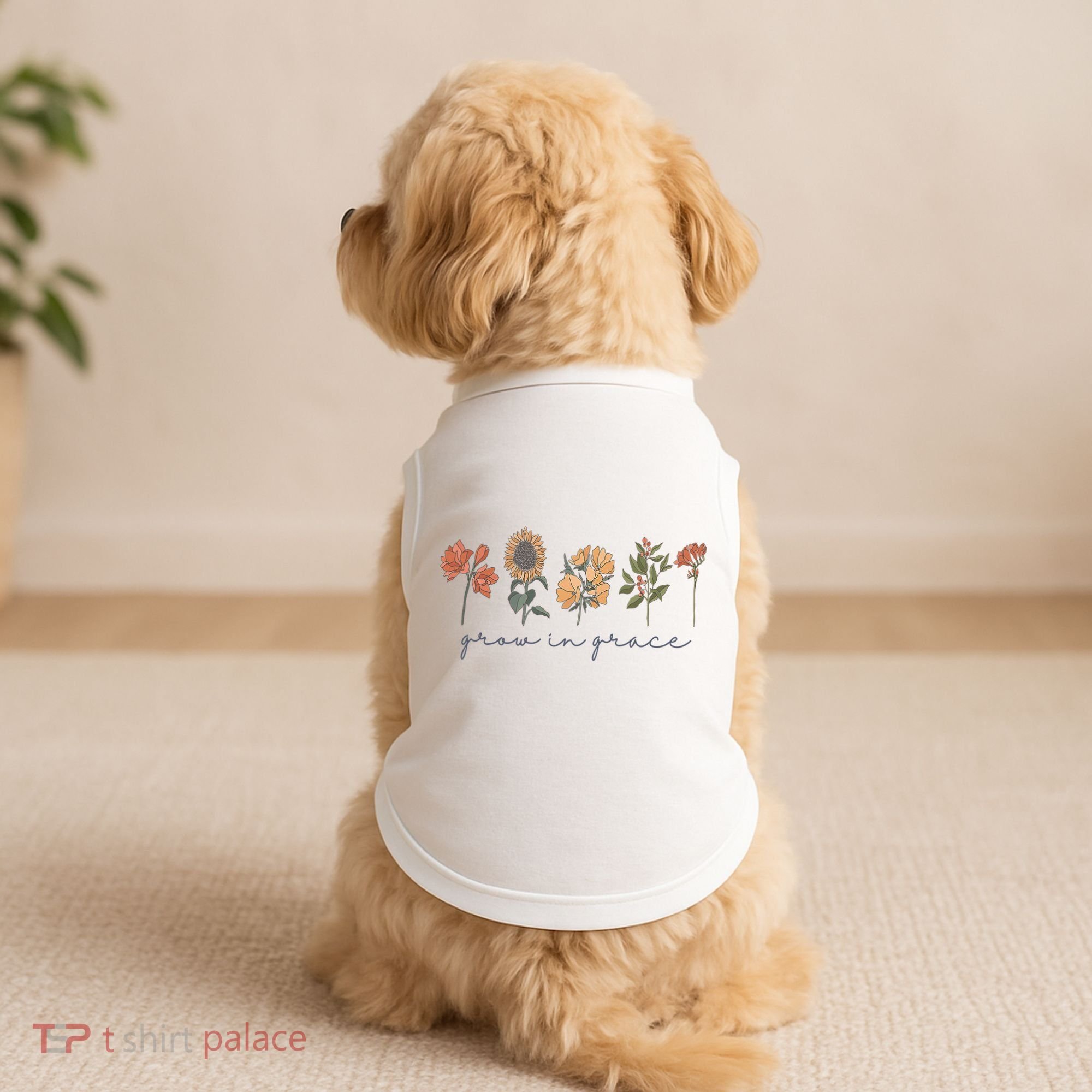 Grow In Grace Wildflower Boho Christian Scripture Religious Doggie Tank