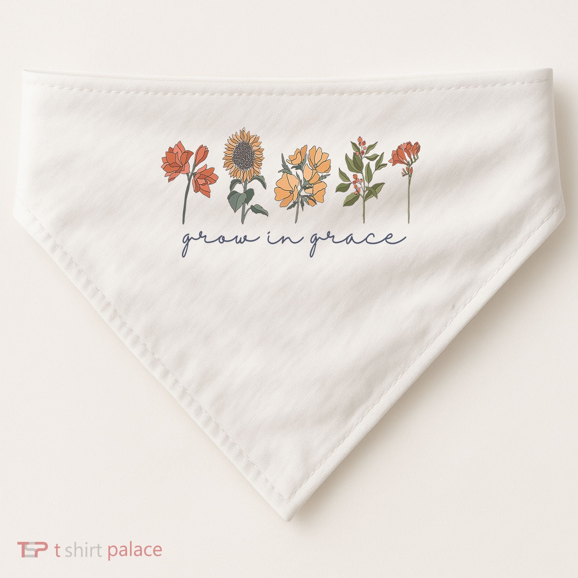 Grow In Grace Wildflower Boho Christian Scripture Religious USA-Made Doggie Bandana