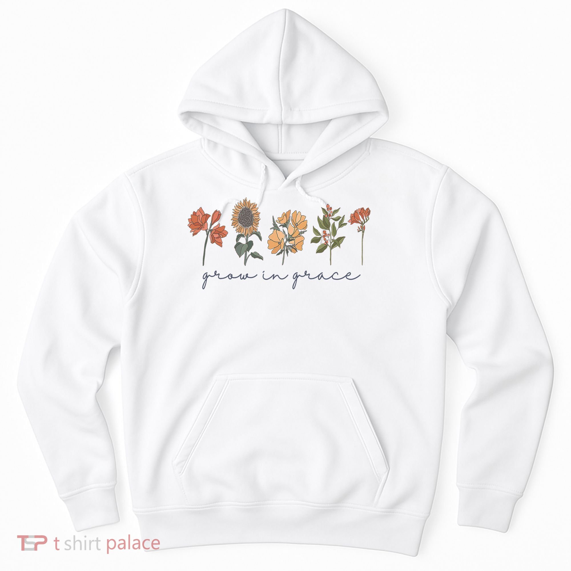 Grow In Grace Wildflower Boho Christian Scripture Religious Hoodie